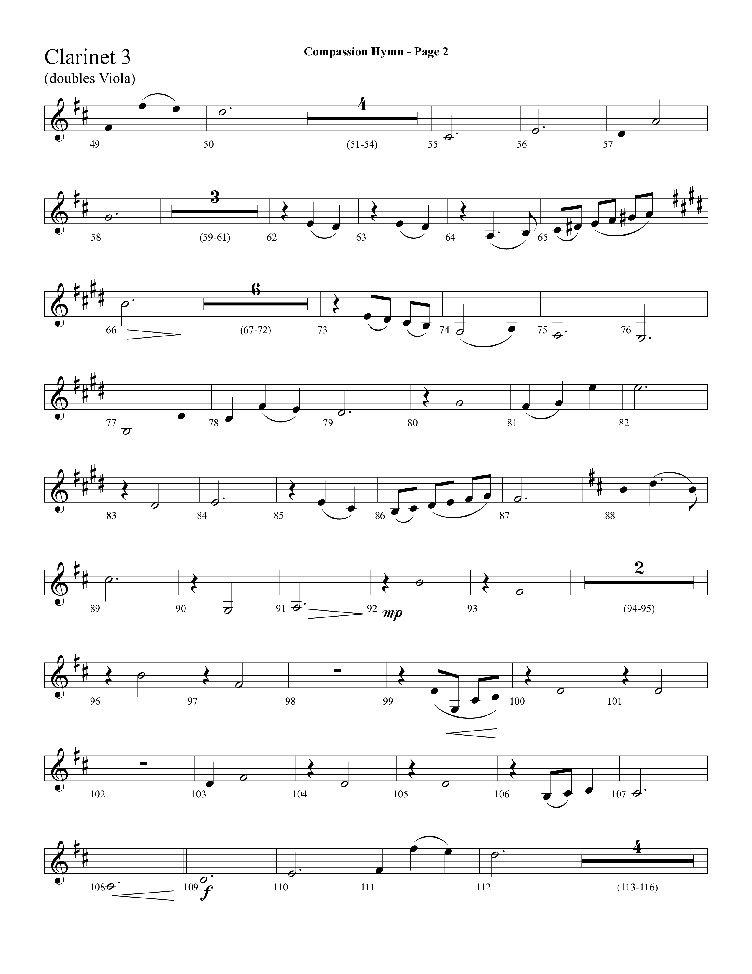 Compassion Hymn (with And Can It Be) (Choral Anthem SATB) Clarinet 3 (Lifeway Choral / Arr. Dave Williamson)