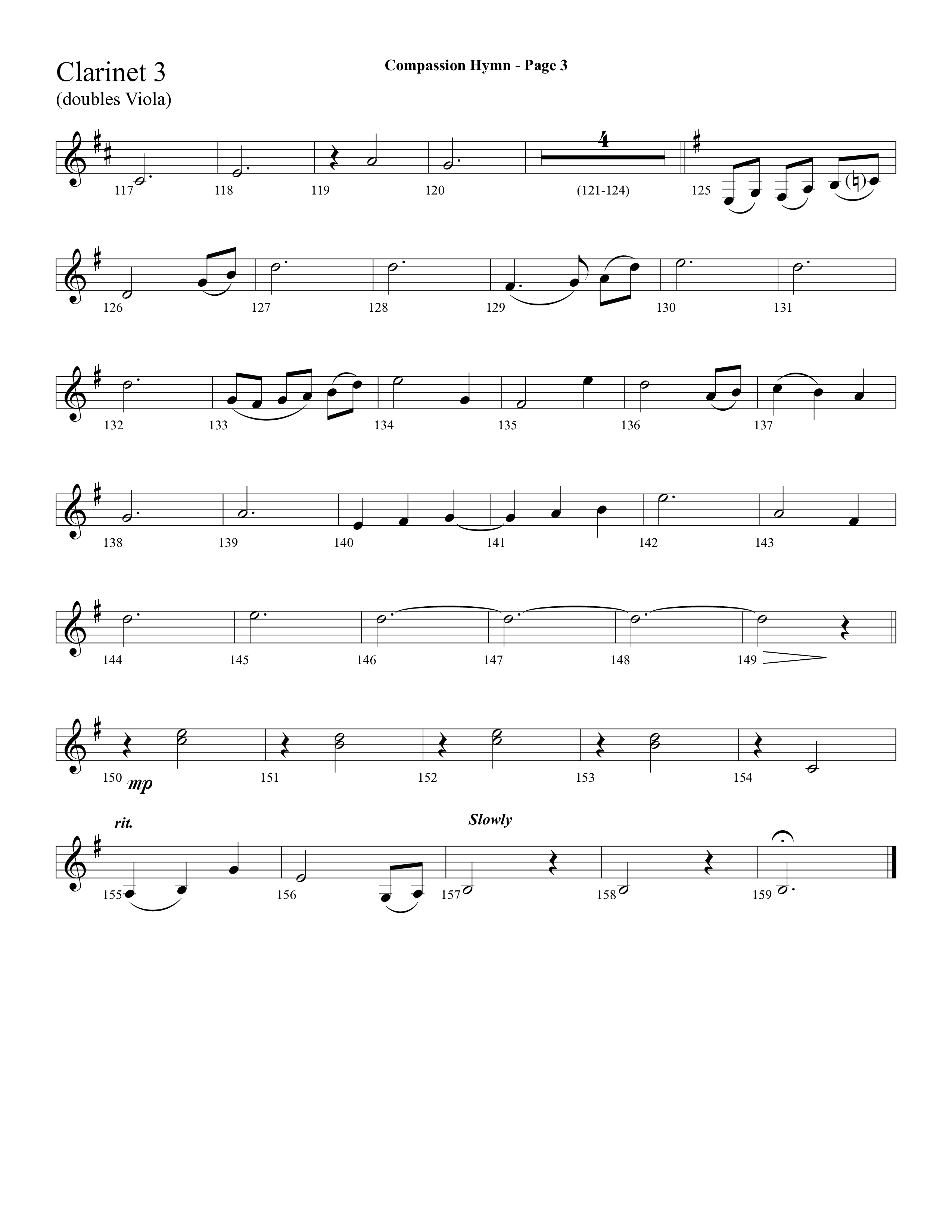 Compassion Hymn (with And Can It Be) (Choral Anthem SATB) Clarinet 3 (Lifeway Choral / Arr. Dave Williamson)