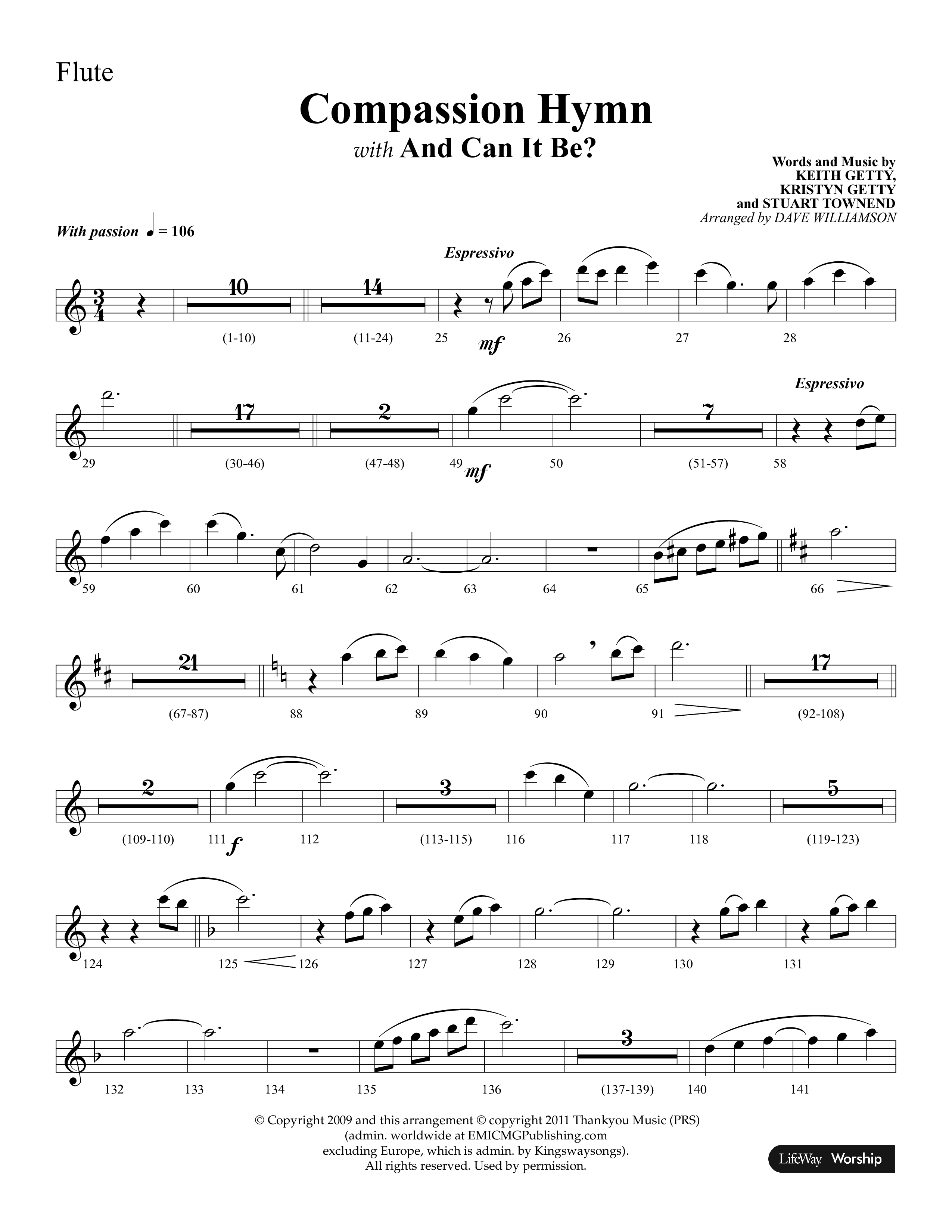 Compassion Hymn (with And Can It Be) (Choral Anthem SATB) Flute (Lifeway Choral / Arr. Dave Williamson)