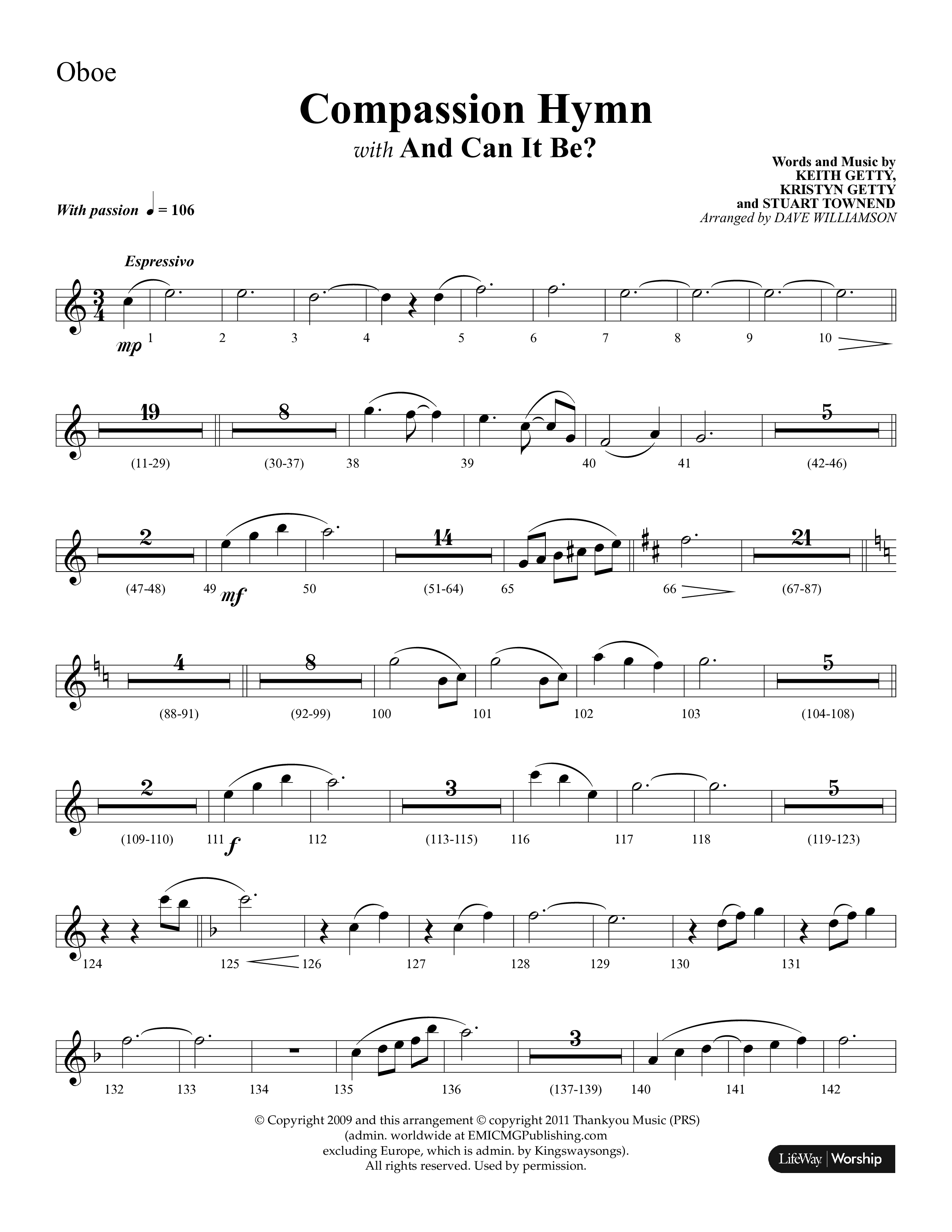 Compassion Hymn (with And Can It Be) (Choral Anthem SATB) Oboe (Lifeway Choral / Arr. Dave Williamson)