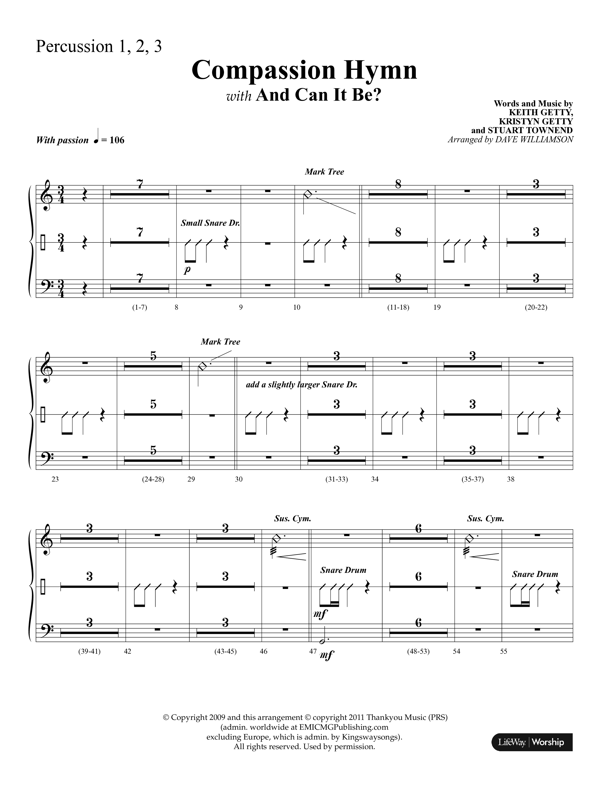 Compassion Hymn (with And Can It Be) (Choral Anthem SATB) Percussion 1/2 (Lifeway Choral / Arr. Dave Williamson)