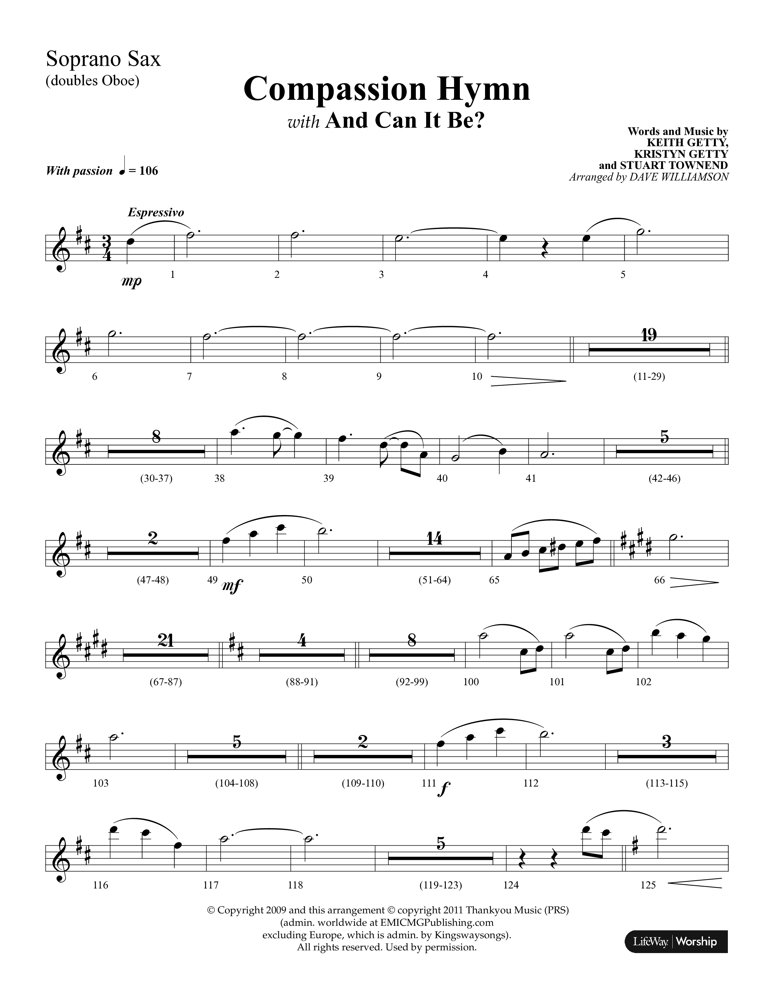 Compassion Hymn (with And Can It Be) (Choral Anthem SATB) Soprano Sax (Lifeway Choral / Arr. Dave Williamson)