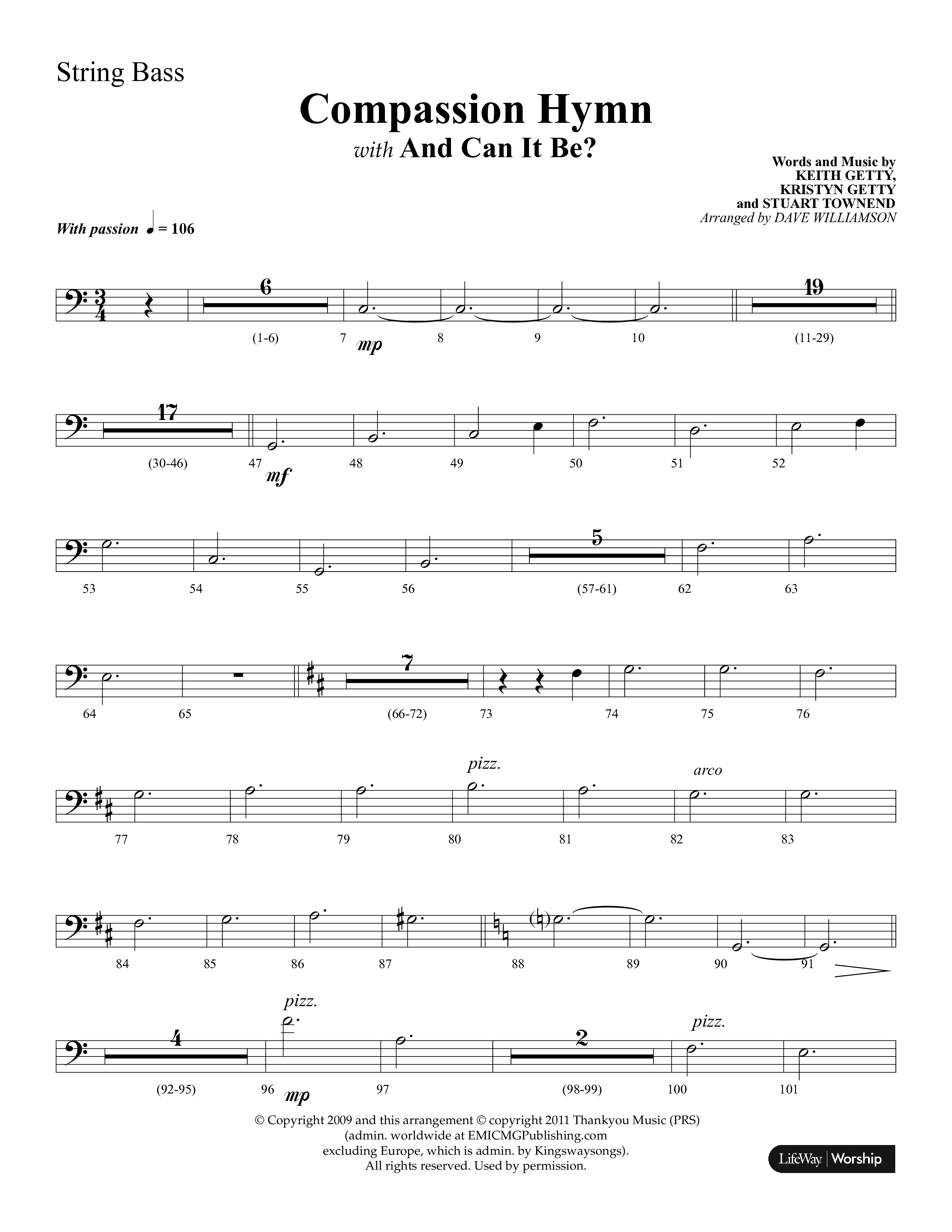 Compassion Hymn (with And Can It Be) (Choral Anthem SATB) String Bass (Lifeway Choral / Arr. Dave Williamson)