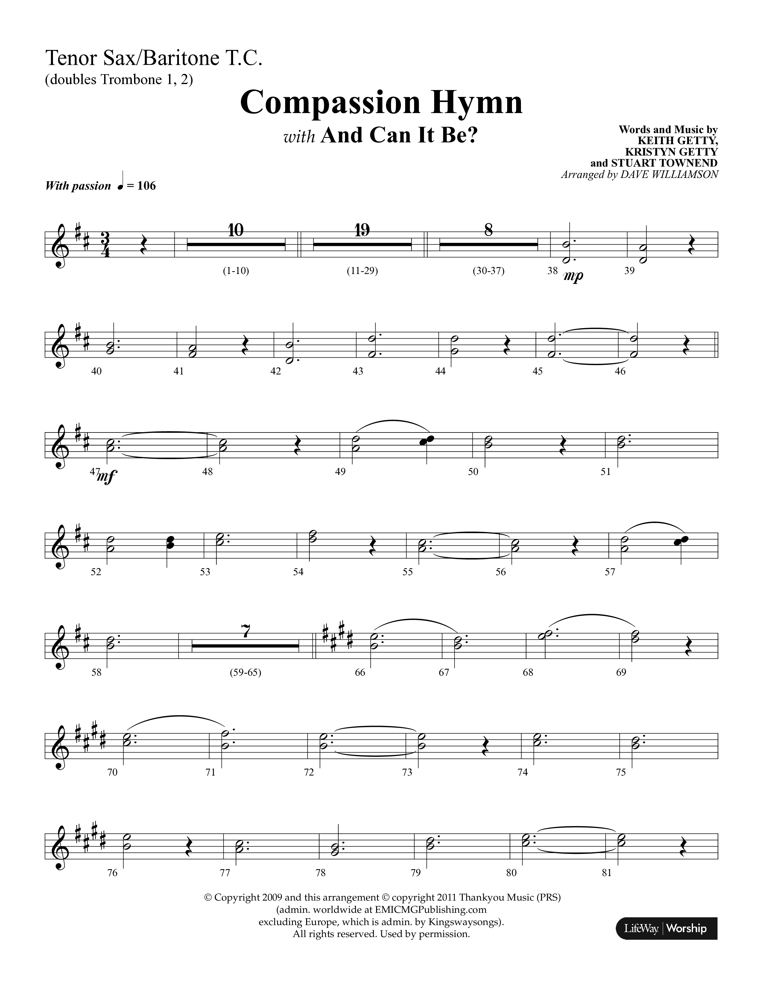 Compassion Hymn (with And Can It Be) (Choral Anthem SATB) Tenor Sax/Baritone T.C. (Lifeway Choral / Arr. Dave Williamson)