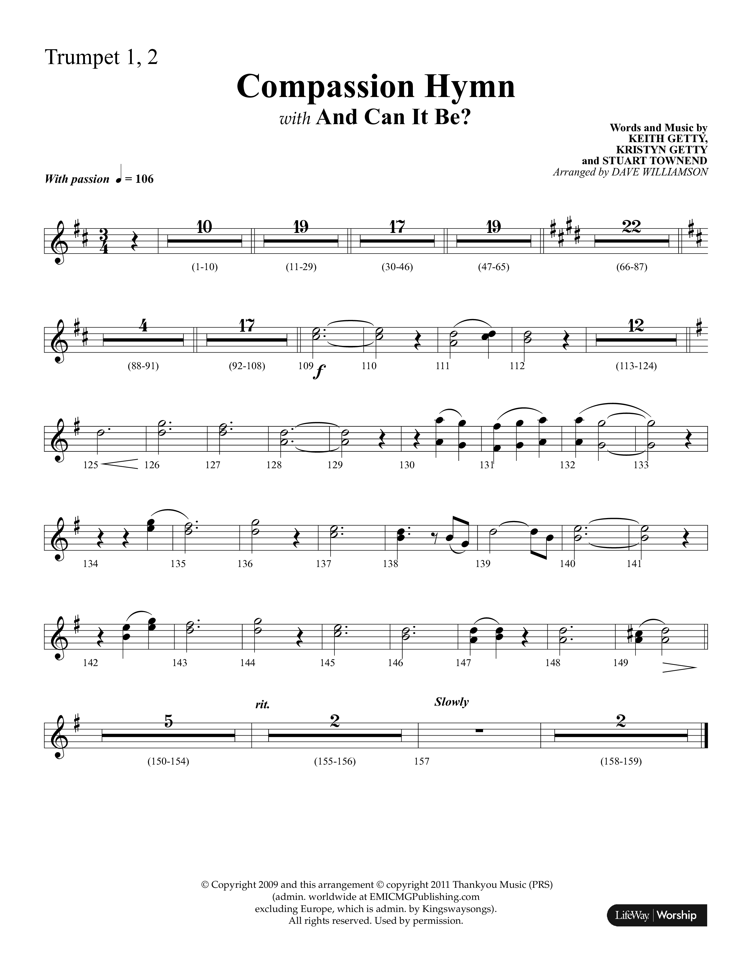 Compassion Hymn (with And Can It Be) (Choral Anthem SATB) Trumpet 1,2 (Lifeway Choral / Arr. Dave Williamson)