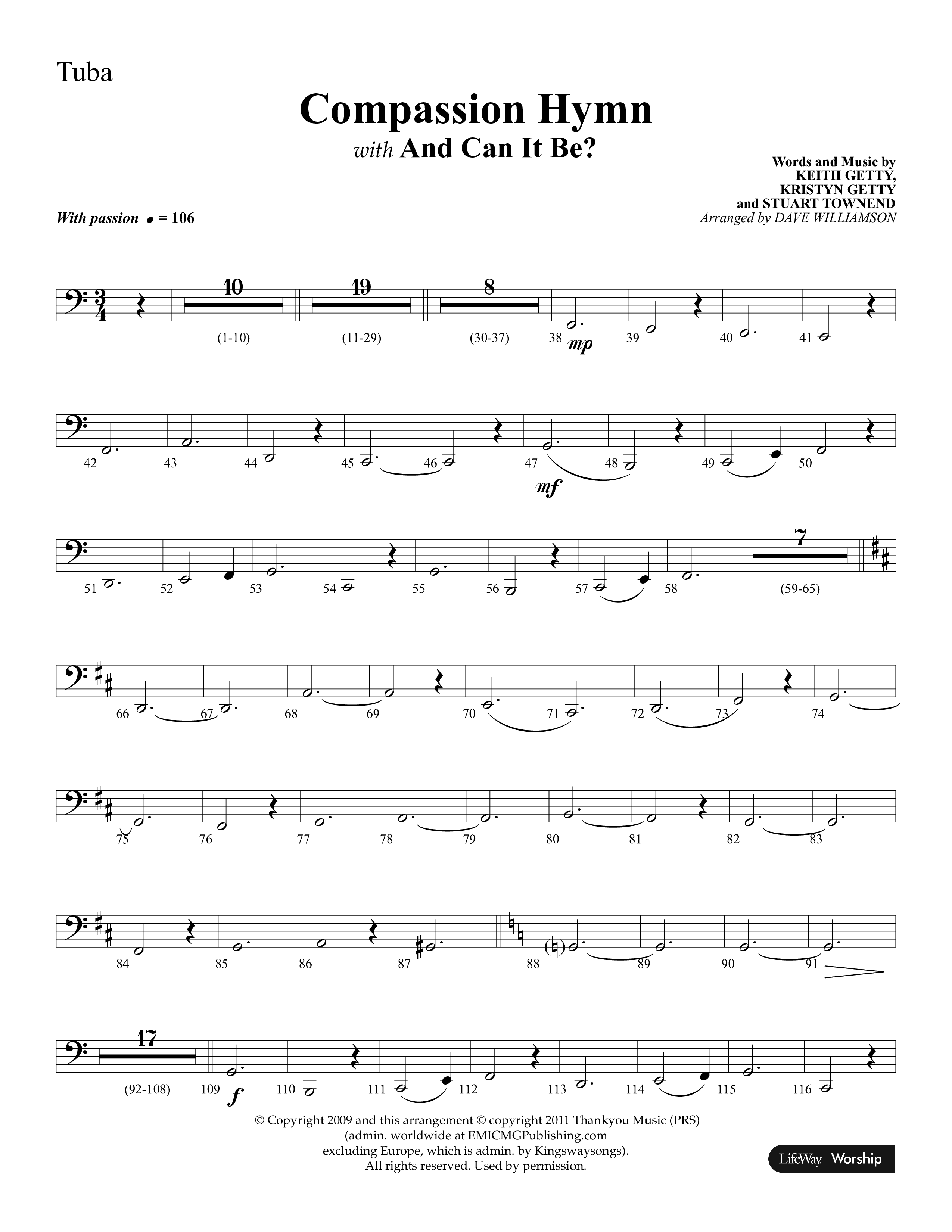 Compassion Hymn (with And Can It Be) (Choral Anthem SATB) Tuba (Lifeway Choral / Arr. Dave Williamson)