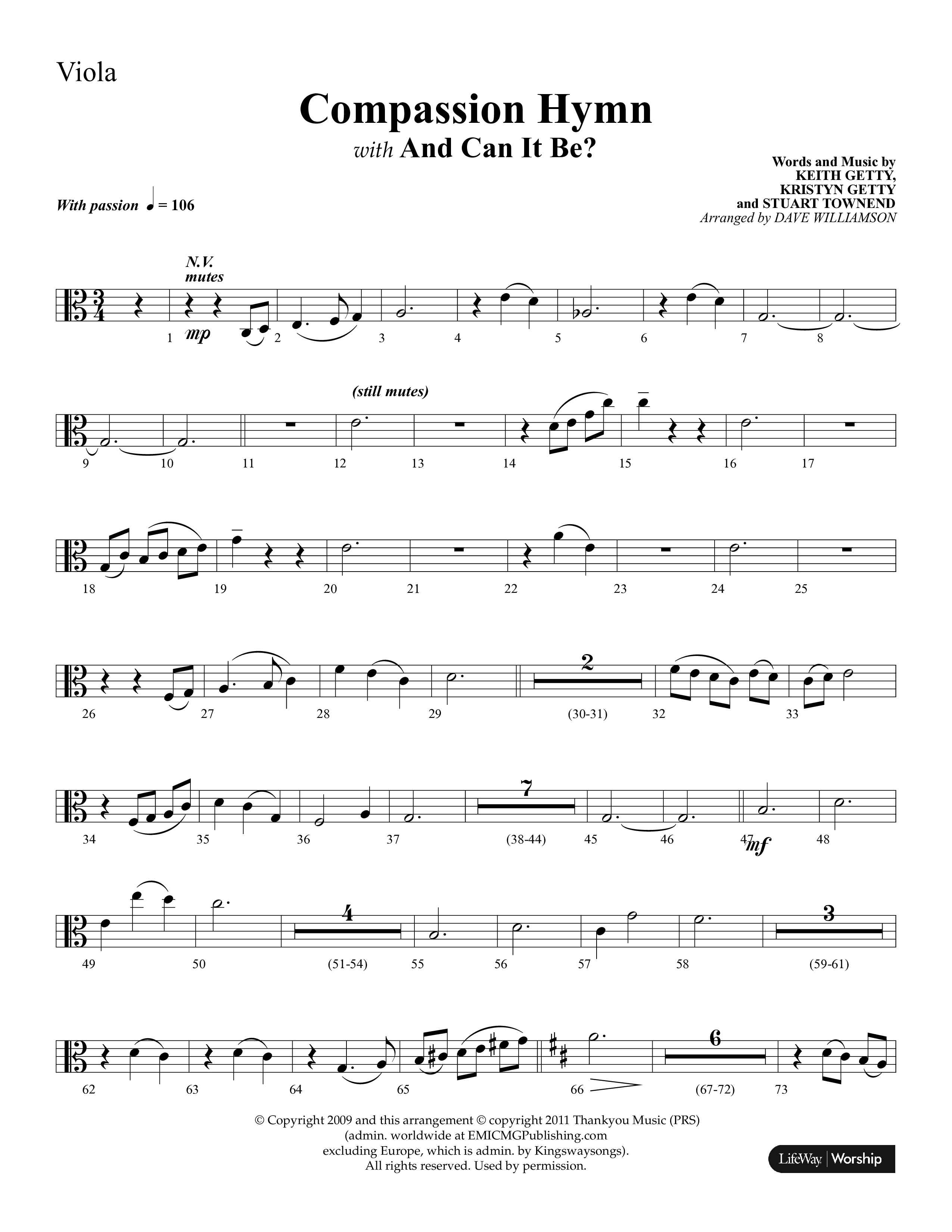 Compassion Hymn (with And Can It Be) (Choral Anthem SATB) Viola (Lifeway Choral / Arr. Dave Williamson)