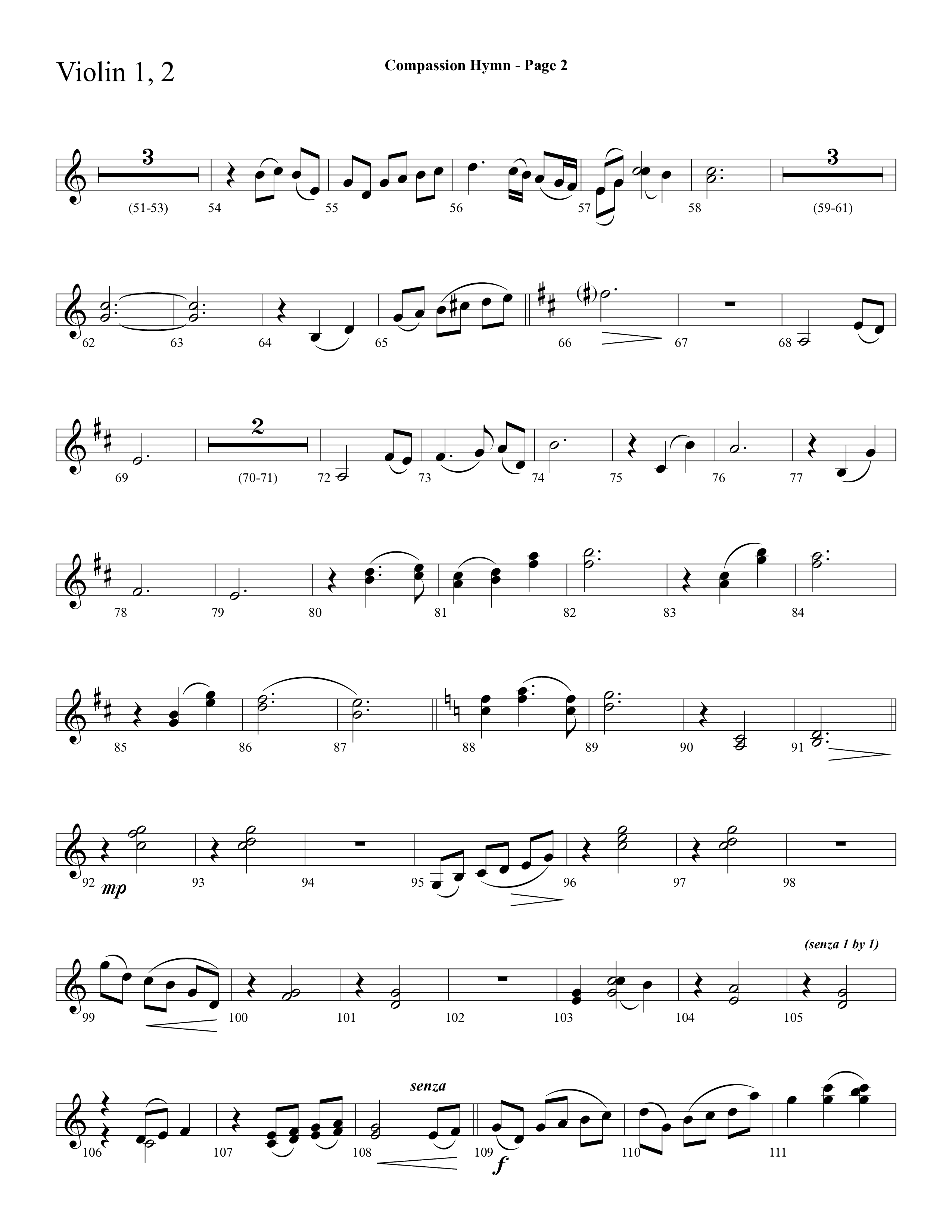 Compassion Hymn (with And Can It Be) (Choral Anthem SATB) Violin 1/2 (Lifeway Choral / Arr. Dave Williamson)