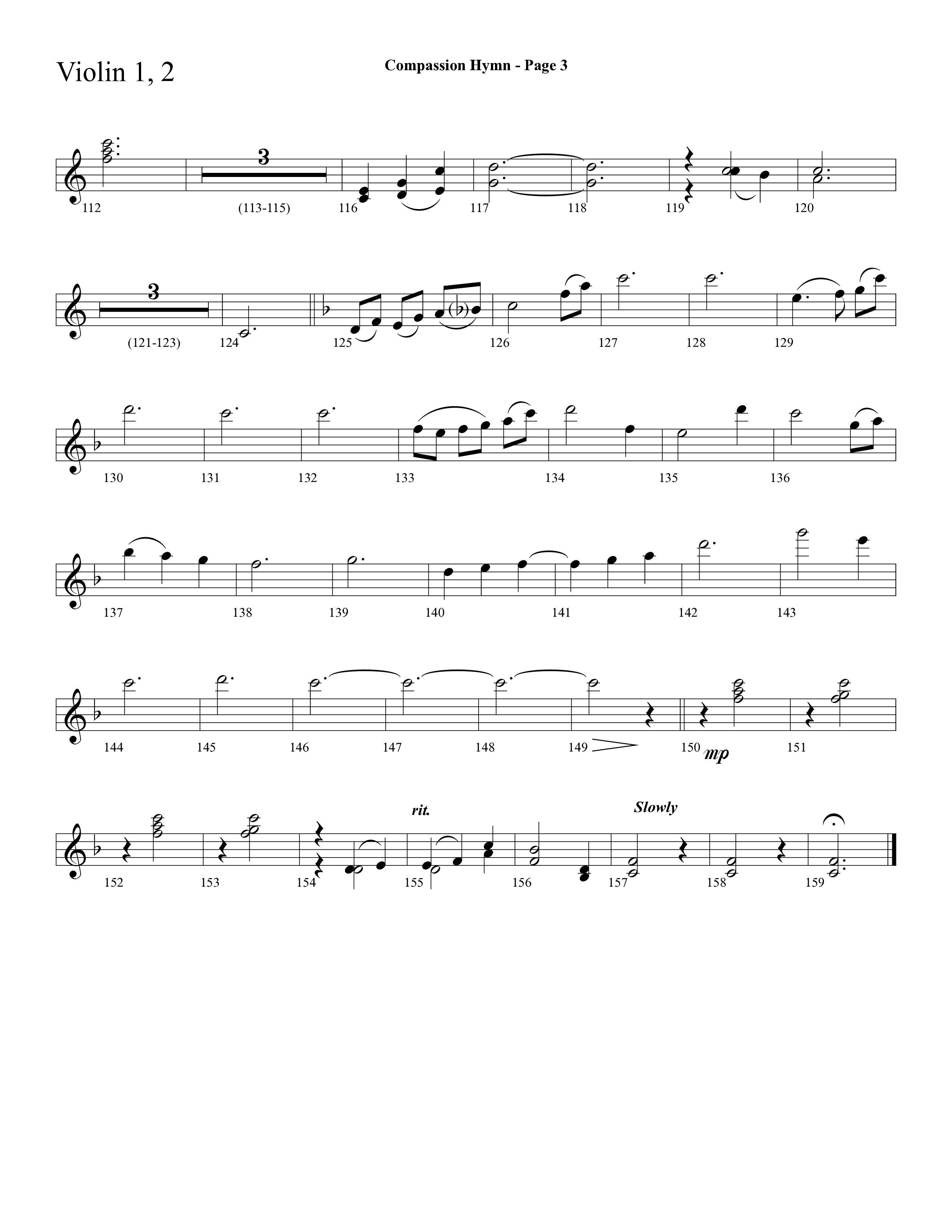 Compassion Hymn (with And Can It Be) (Choral Anthem SATB) Violin 1/2 (Lifeway Choral / Arr. Dave Williamson)