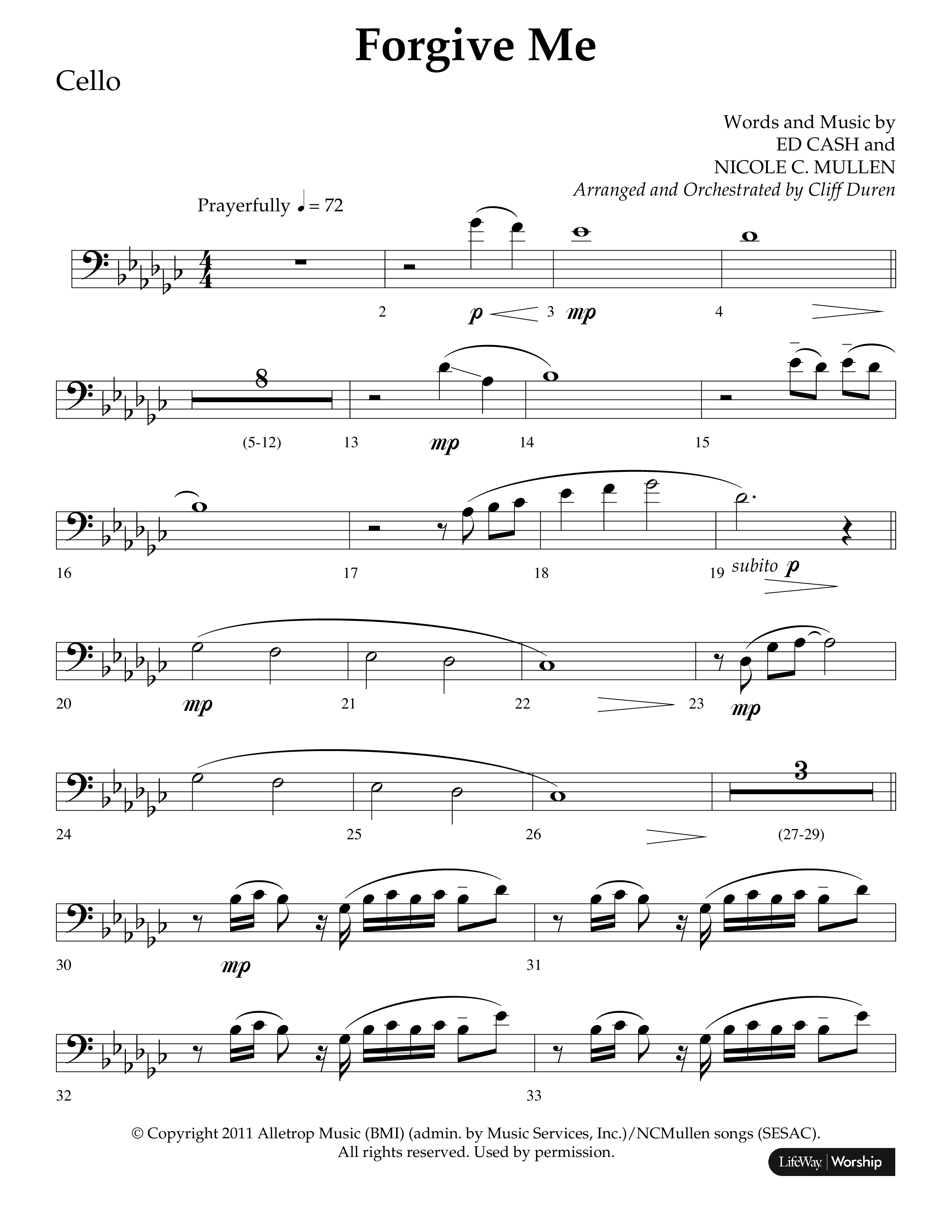 Forgive Me (Choral Anthem SATB) Cello (Lifeway Choral / Arr. Cliff Duren)