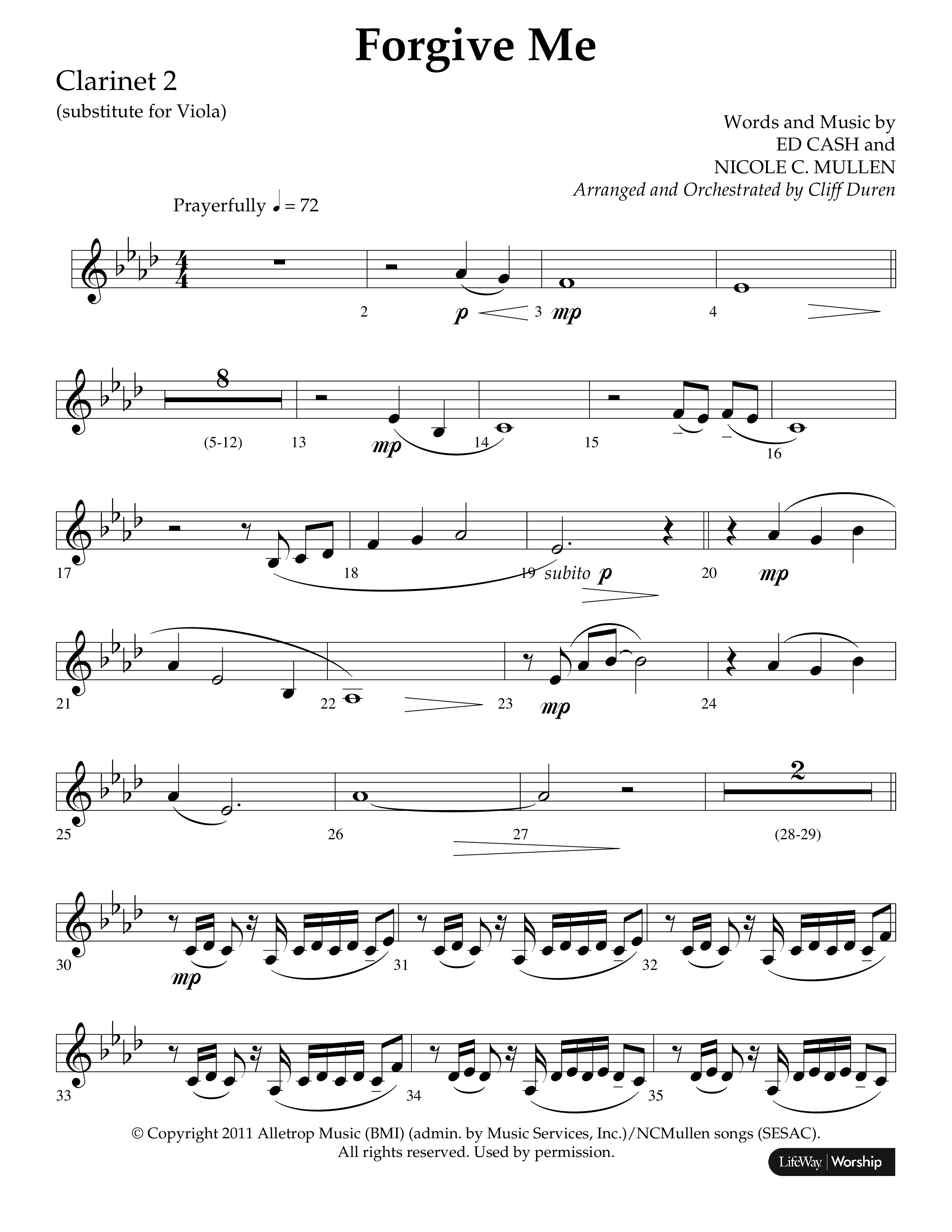 Forgive Me (Choral Anthem SATB) Clarinet 1/2 (Lifeway Choral / Arr. Cliff Duren)