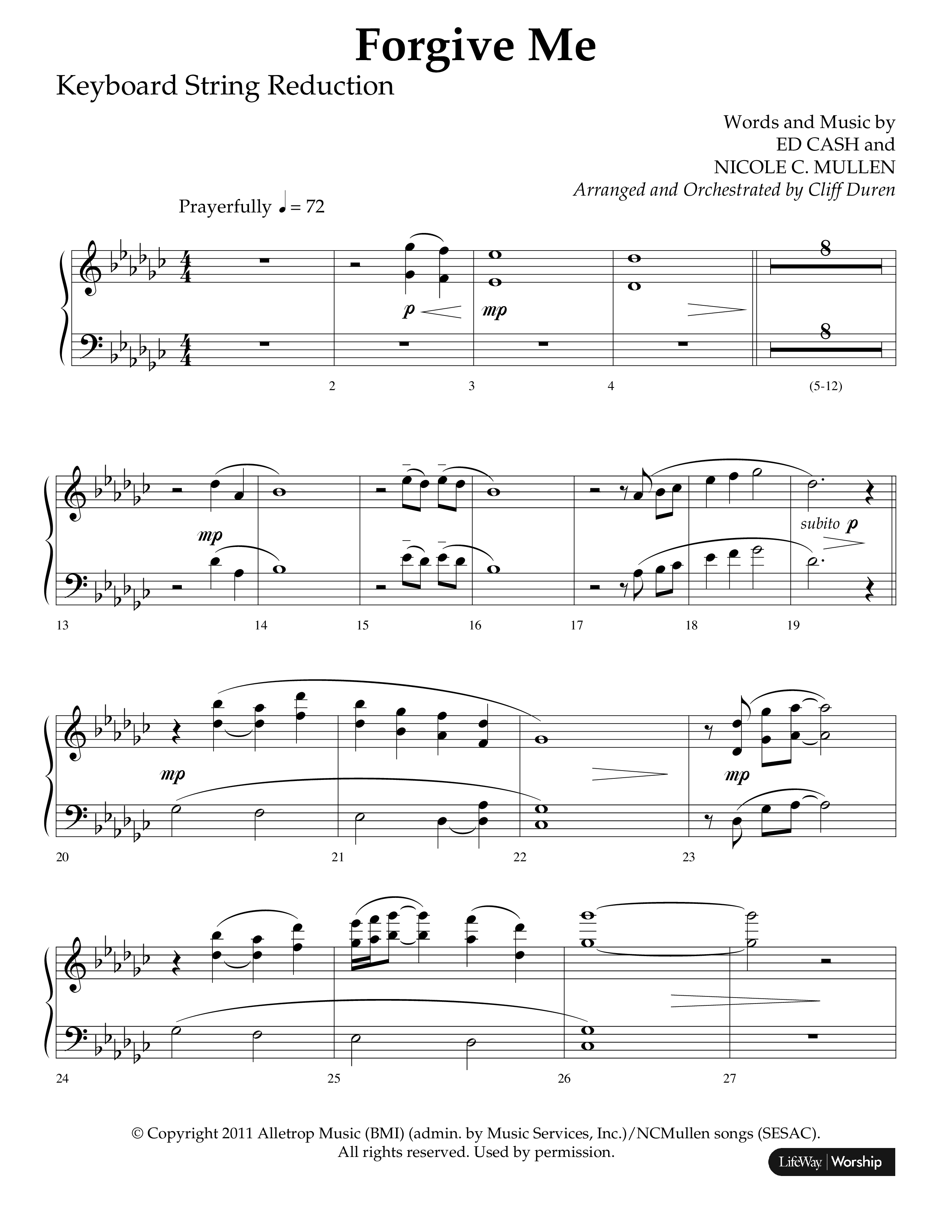 Forgive Me (Choral Anthem SATB) String Reduction (Lifeway Choral / Arr. Cliff Duren)
