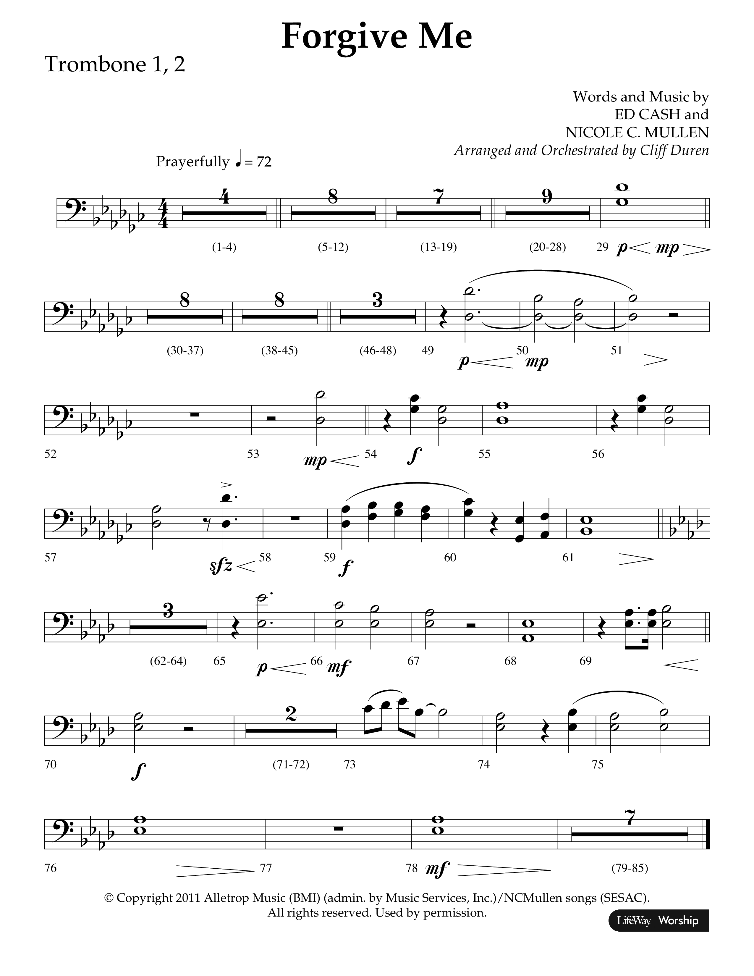 Forgive Me (Choral Anthem SATB) Trombone 1/2 (Lifeway Choral / Arr. Cliff Duren)