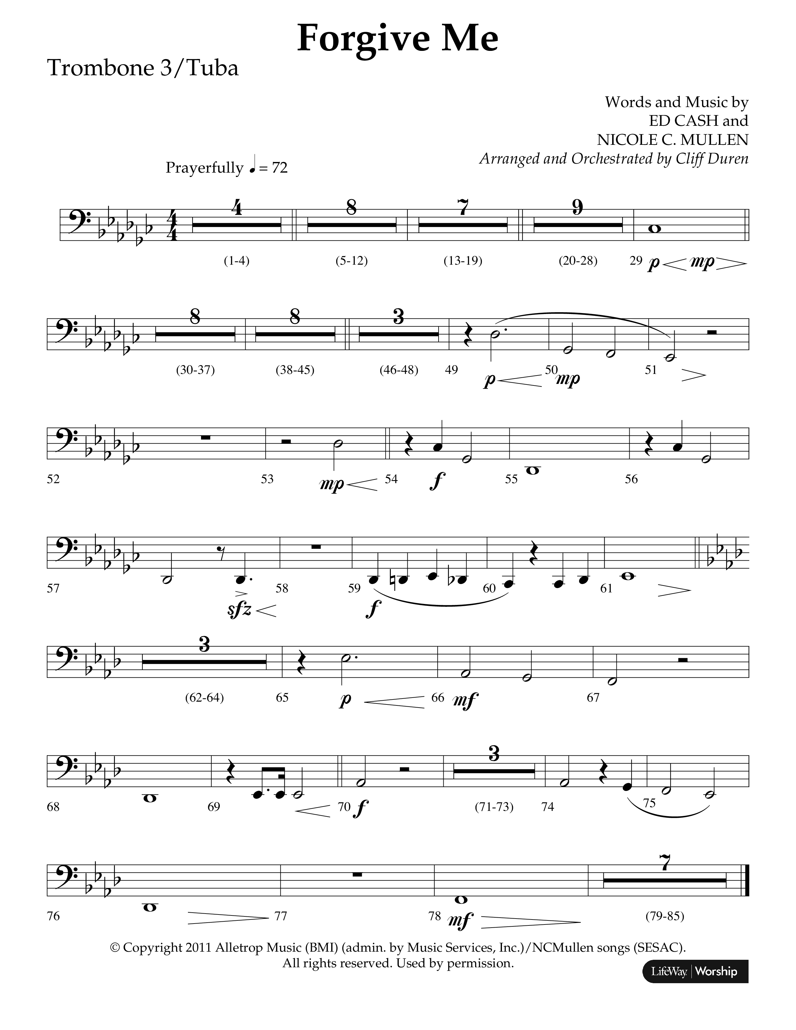 Forgive Me (Choral Anthem SATB) Trombone 3/Tuba (Lifeway Choral / Arr. Cliff Duren)