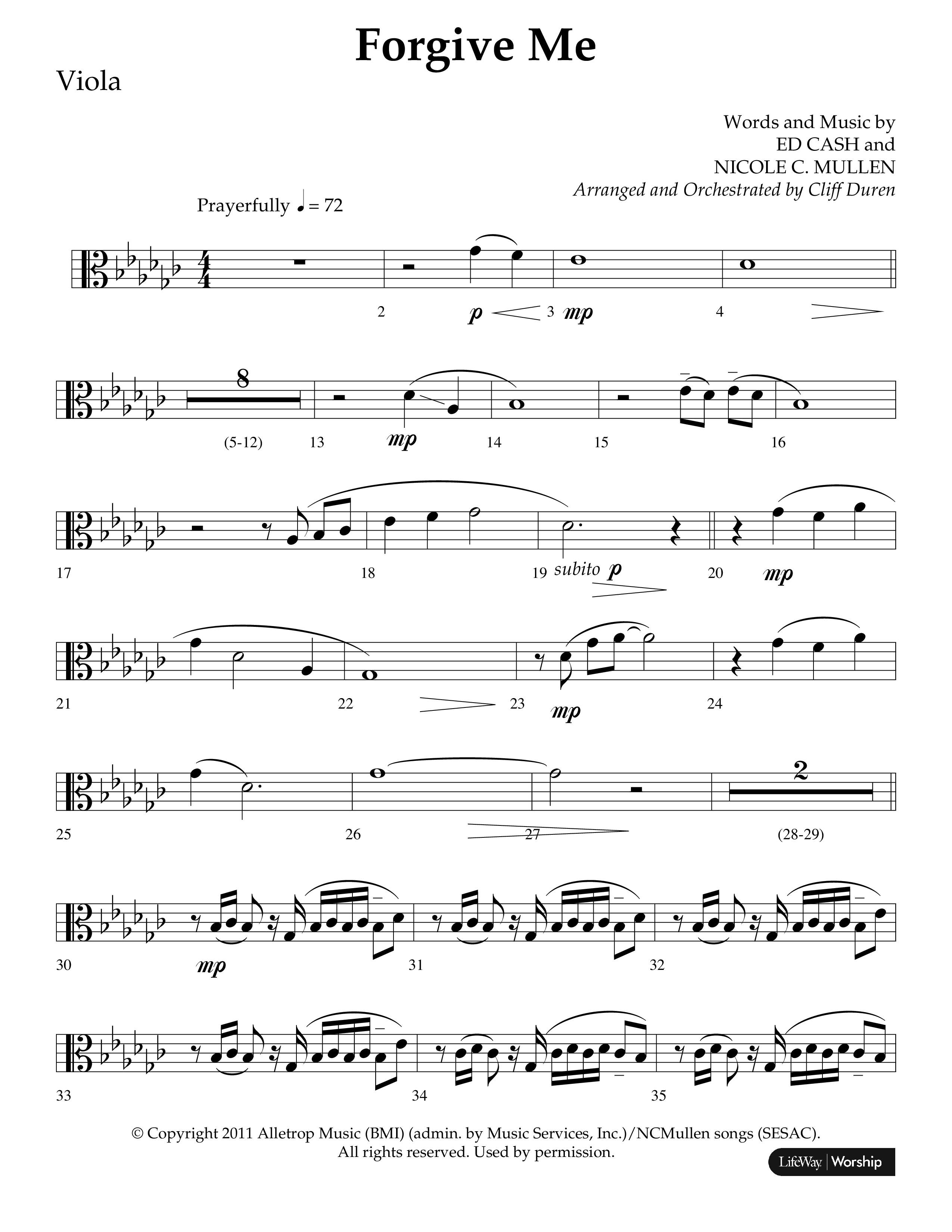 Forgive Me (Choral Anthem SATB) Viola (Lifeway Choral / Arr. Cliff Duren)
