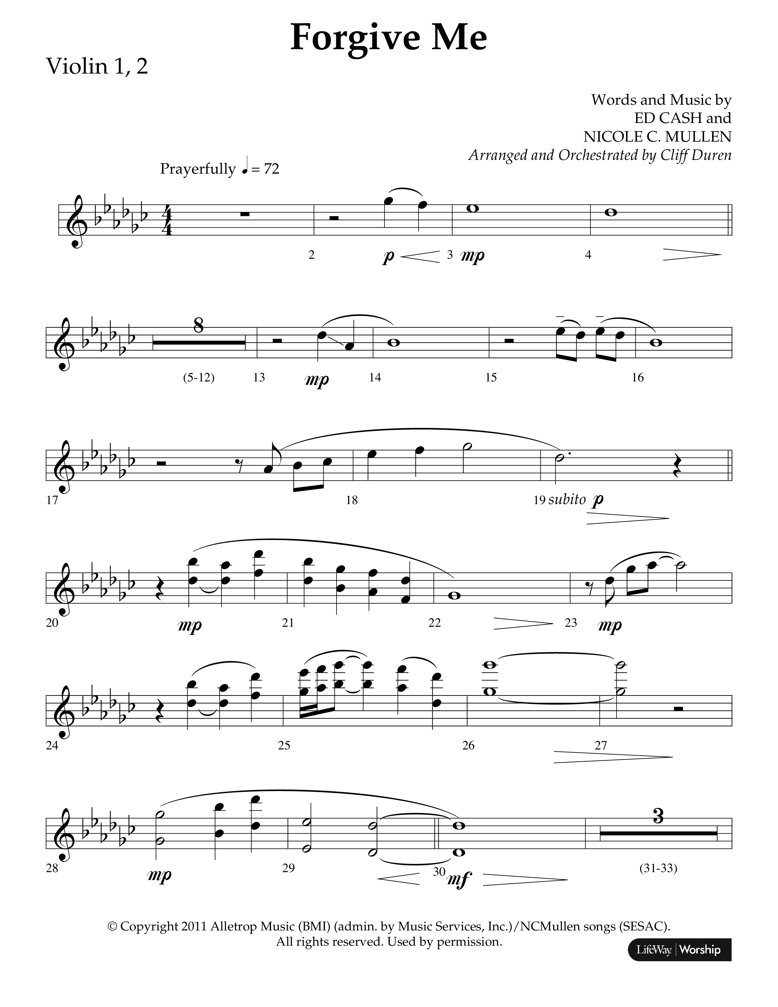 Forgive Me (Choral Anthem SATB) Violin 1/2 (Lifeway Choral / Arr. Cliff Duren)