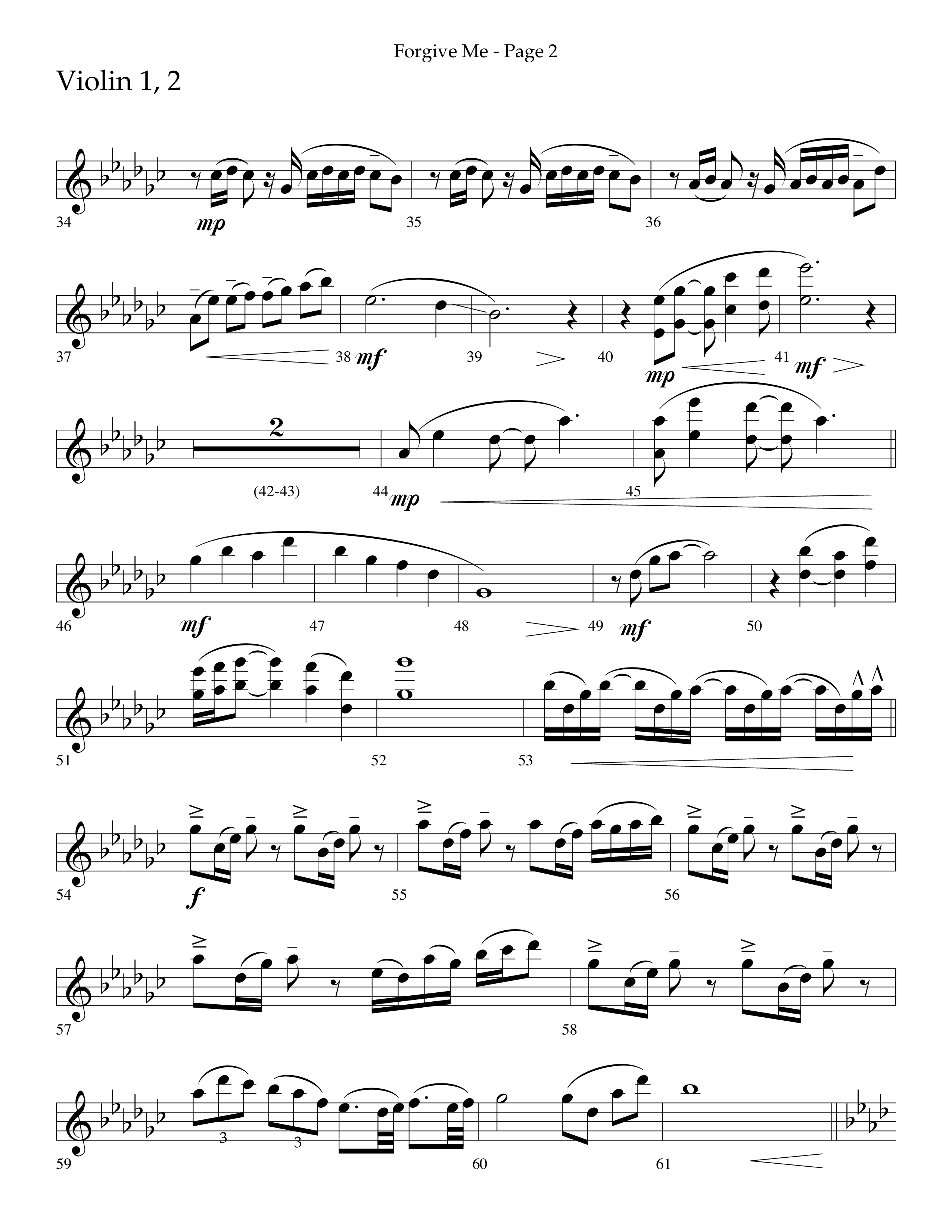 Forgive Me (Choral Anthem SATB) Violin 1/2 (Lifeway Choral / Arr. Cliff Duren)
