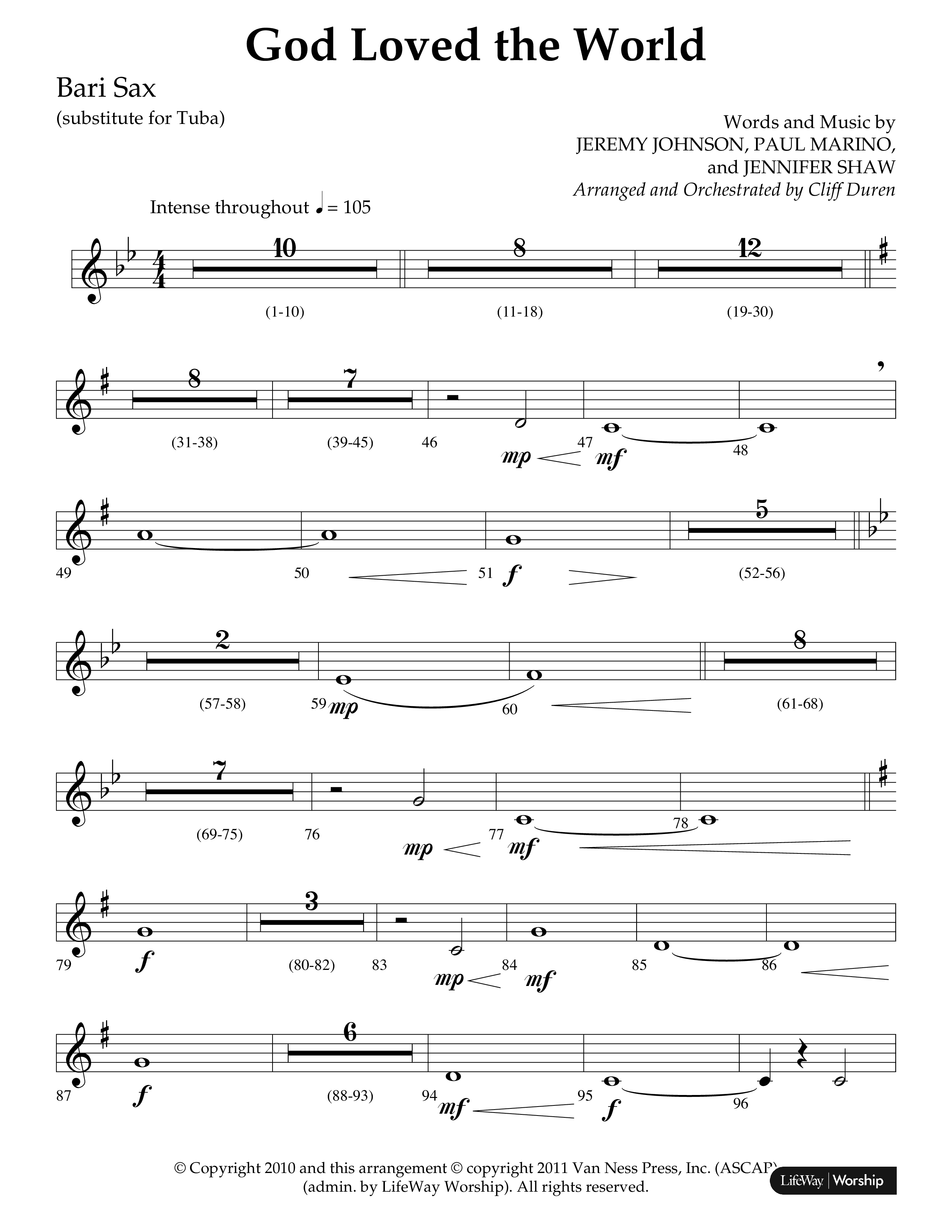 God Loved The World (Choral Anthem SATB) Bari Sax (Lifeway Choral / Arr. Cliff Duren)