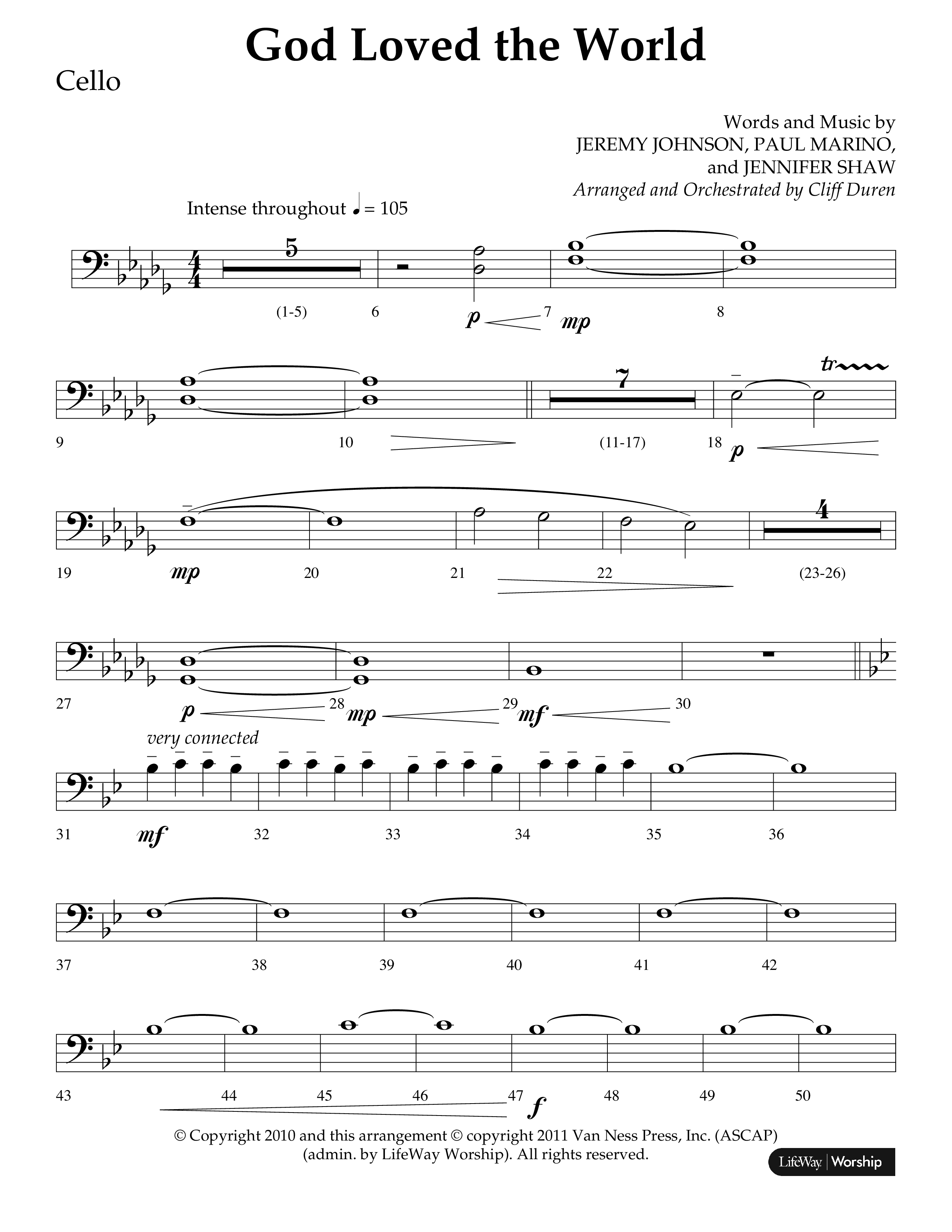 God Loved The World (Choral Anthem SATB) Cello (Lifeway Choral / Arr. Cliff Duren)