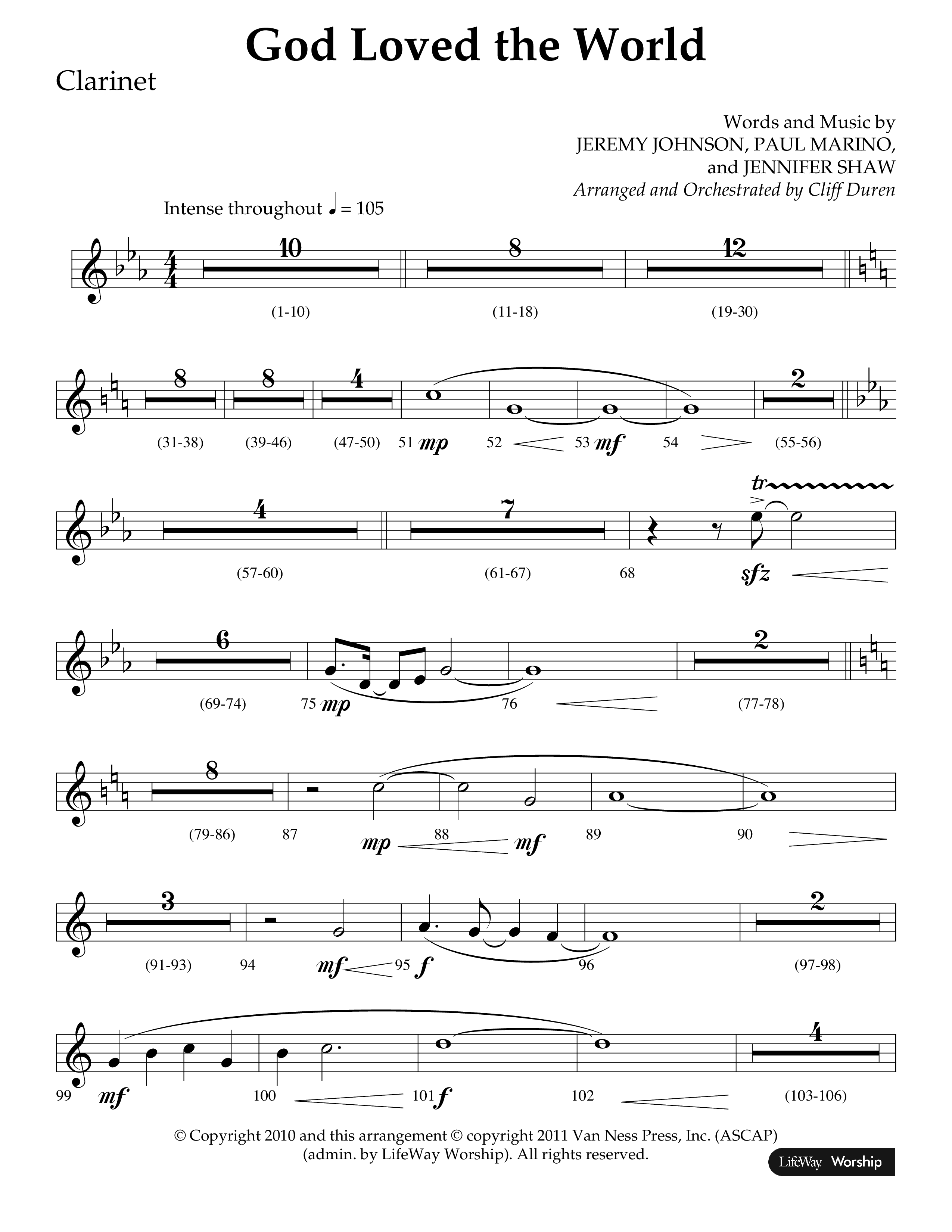 God Loved The World (Choral Anthem SATB) Clarinet 1/2 (Lifeway Choral / Arr. Cliff Duren)