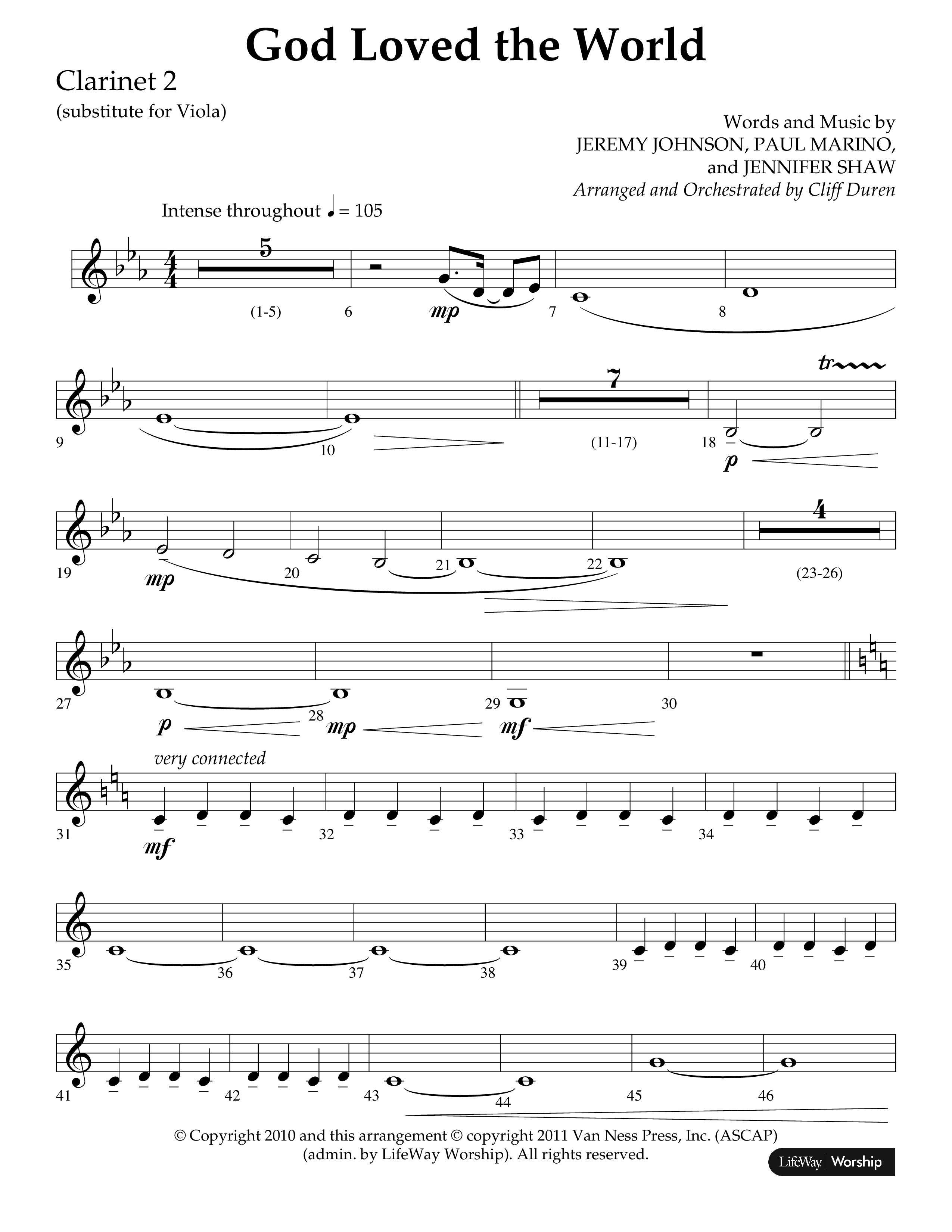 God Loved The World (Choral Anthem SATB) Clarinet 1/2 (Lifeway Choral / Arr. Cliff Duren)