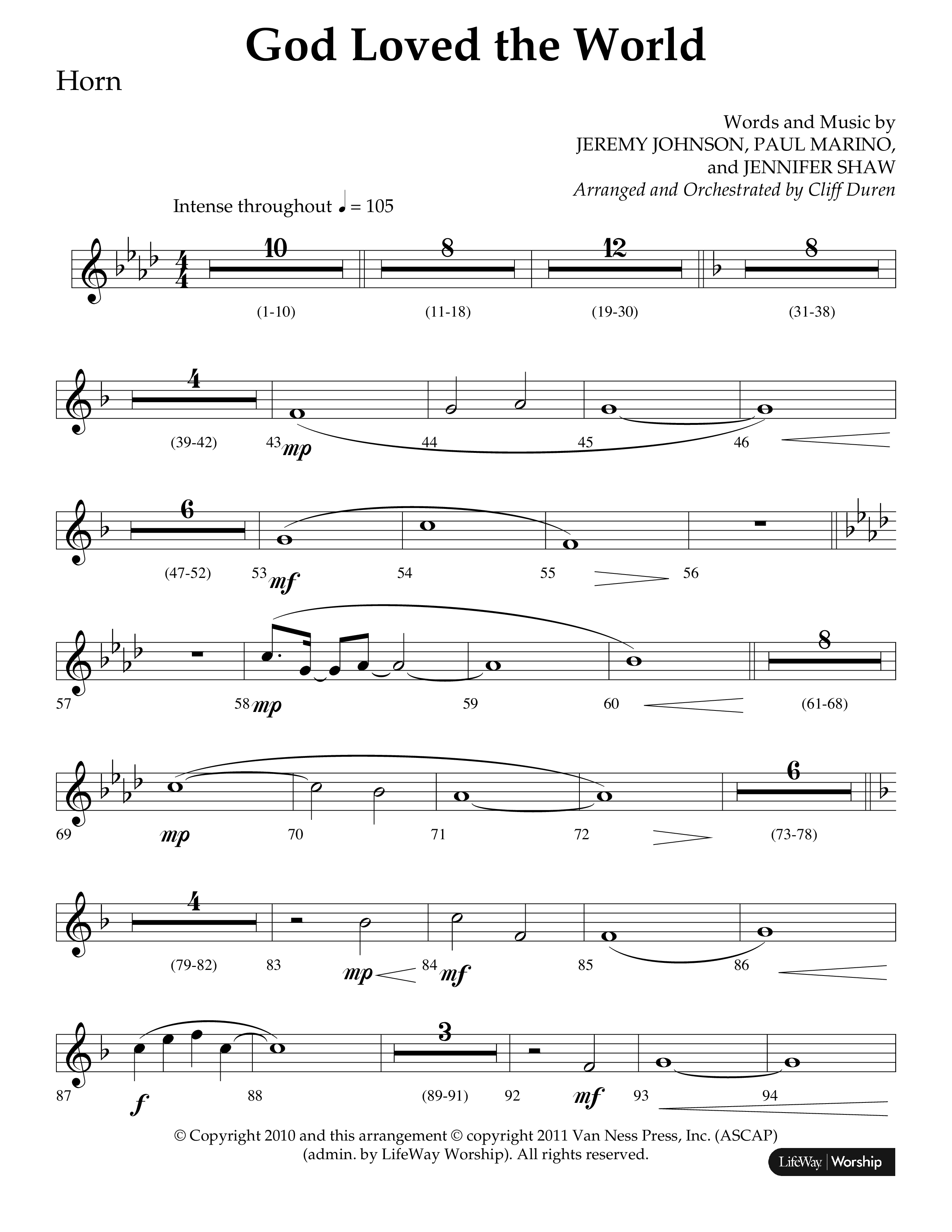 God Loved The World (Choral Anthem SATB) French Horn (Lifeway Choral / Arr. Cliff Duren)