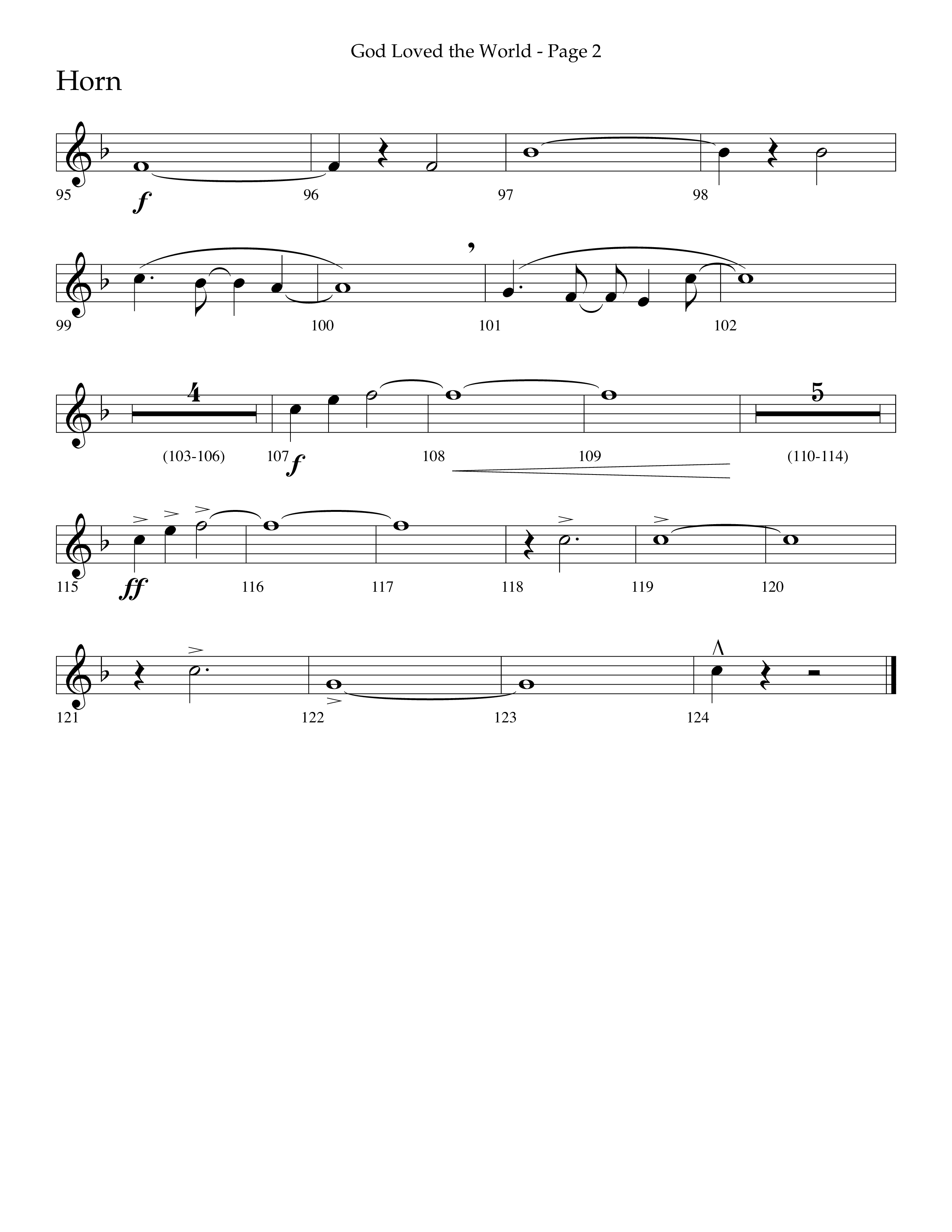 God Loved The World (Choral Anthem SATB) French Horn (Lifeway Choral / Arr. Cliff Duren)