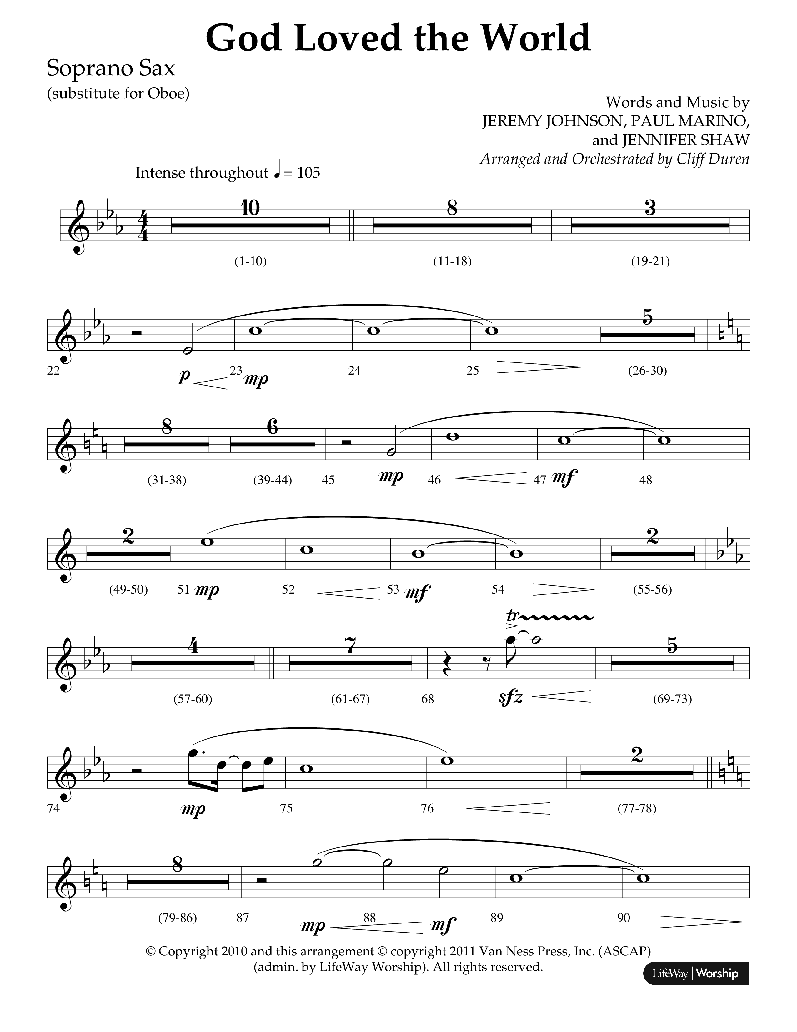 God Loved The World (Choral Anthem SATB) Soprano Sax (Lifeway Choral / Arr. Cliff Duren)