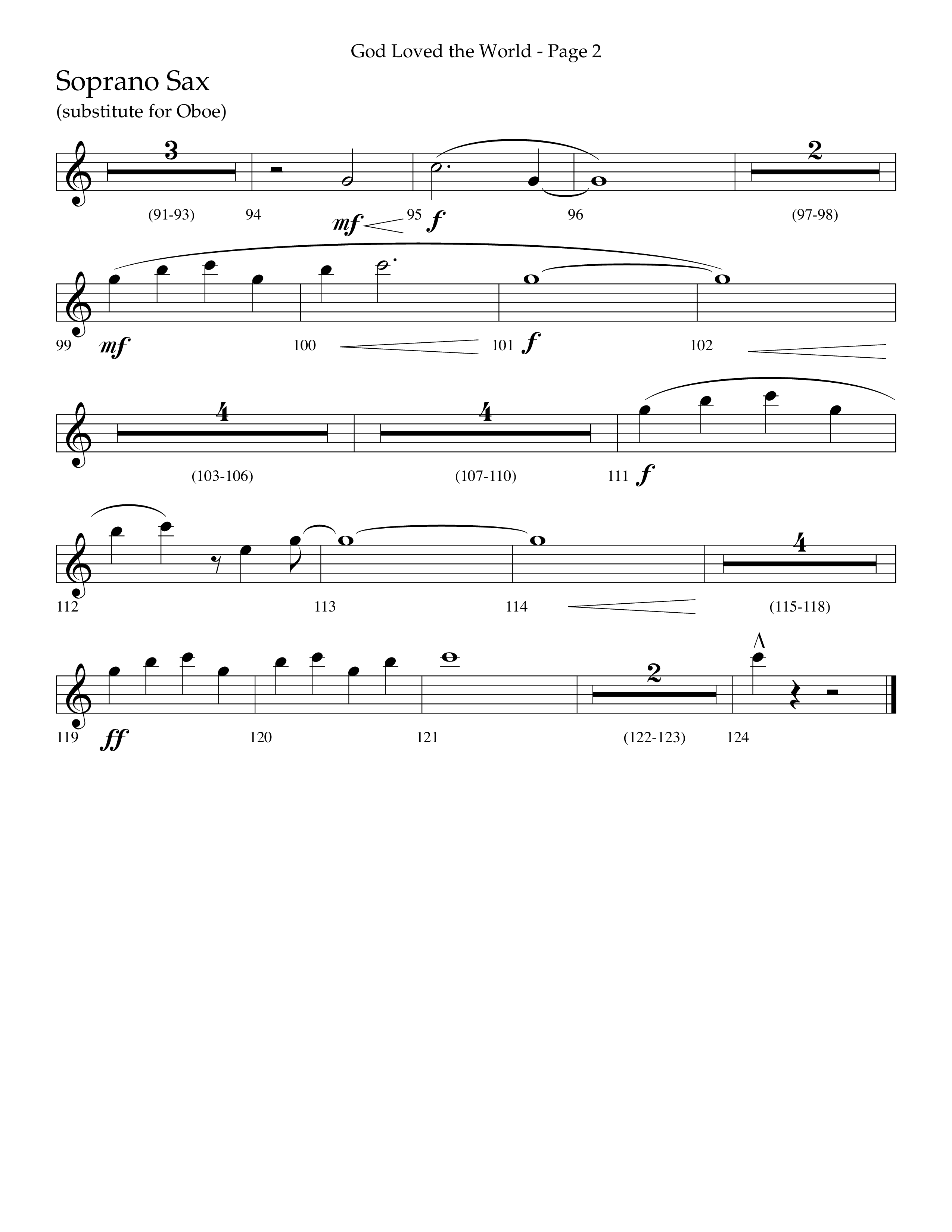 God Loved The World (Choral Anthem SATB) Soprano Sax (Lifeway Choral / Arr. Cliff Duren)