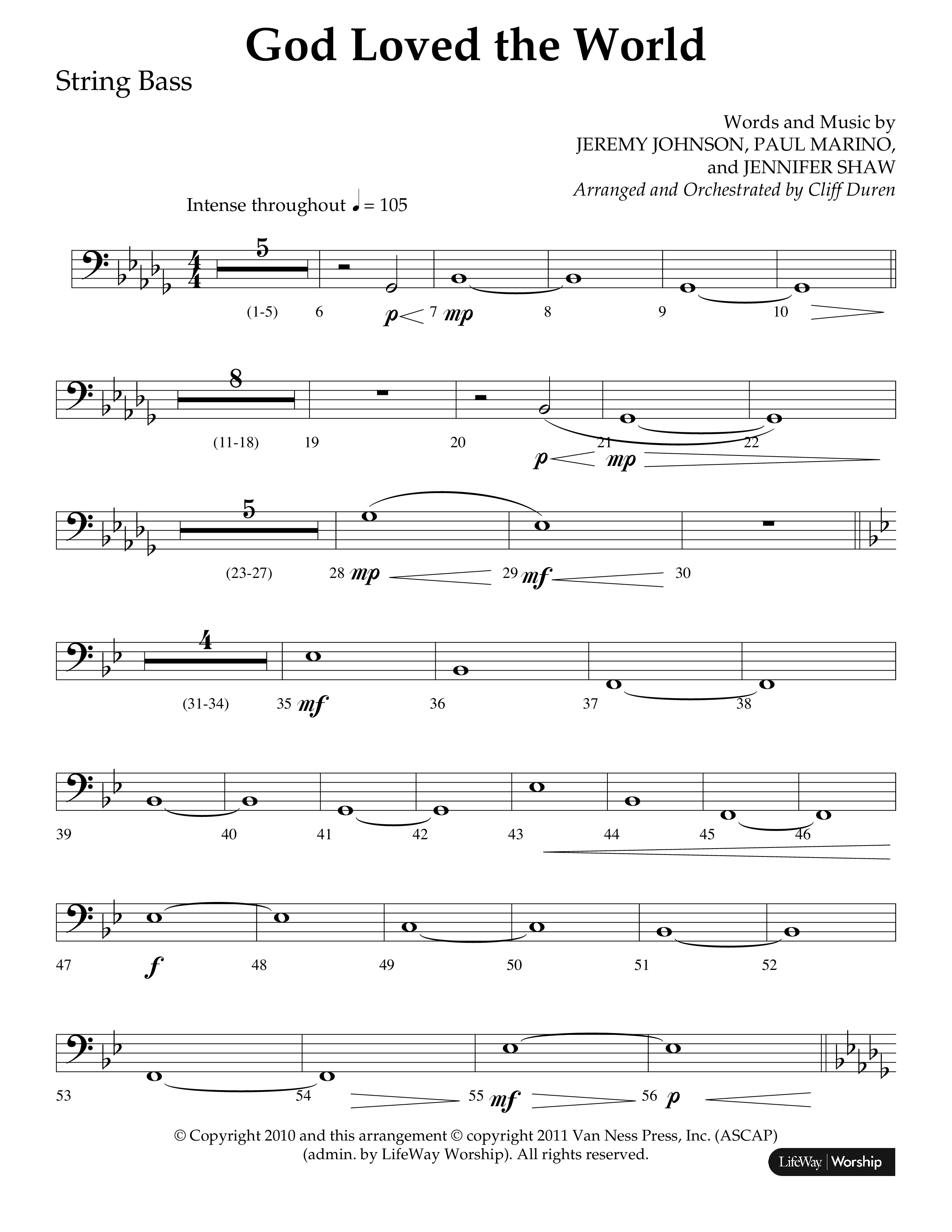 God Loved The World (Choral Anthem SATB) String Bass (Lifeway Choral / Arr. Cliff Duren)