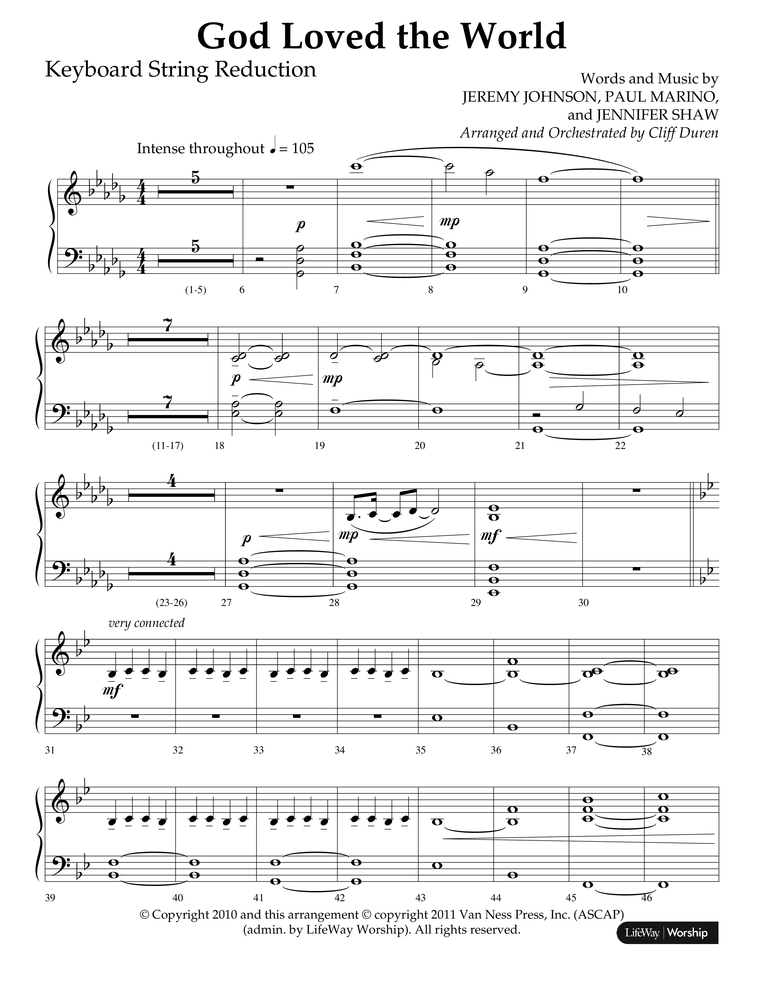 God Loved The World (Choral Anthem SATB) String Reduction (Lifeway Choral / Arr. Cliff Duren)