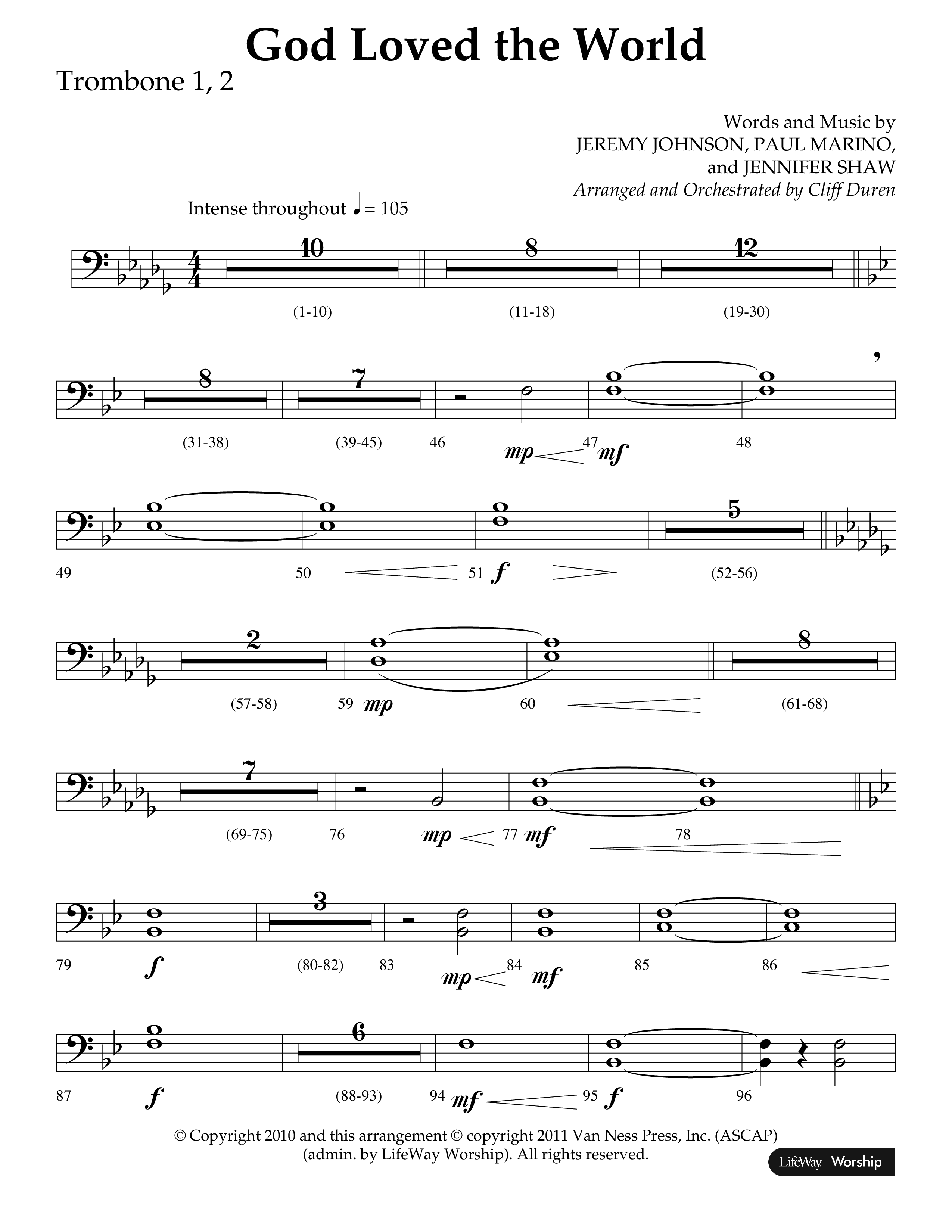God Loved The World (Choral Anthem SATB) Trombone 1/2 (Lifeway Choral / Arr. Cliff Duren)