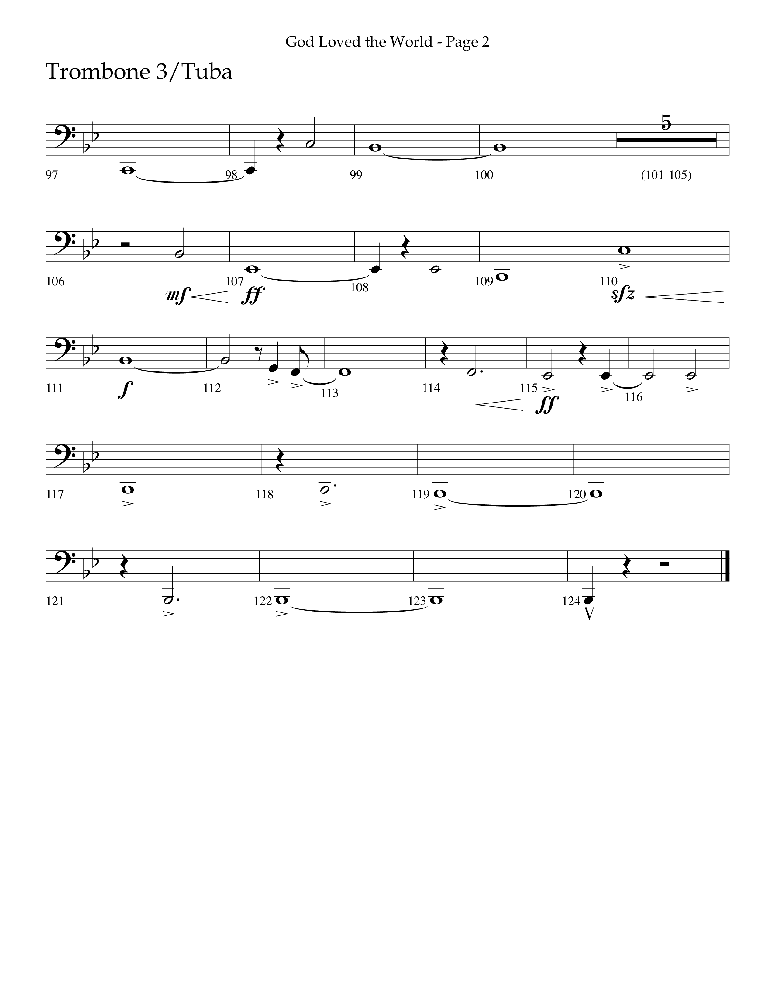 God Loved The World (Choral Anthem SATB) Trombone 3/Tuba (Lifeway Choral / Arr. Cliff Duren)
