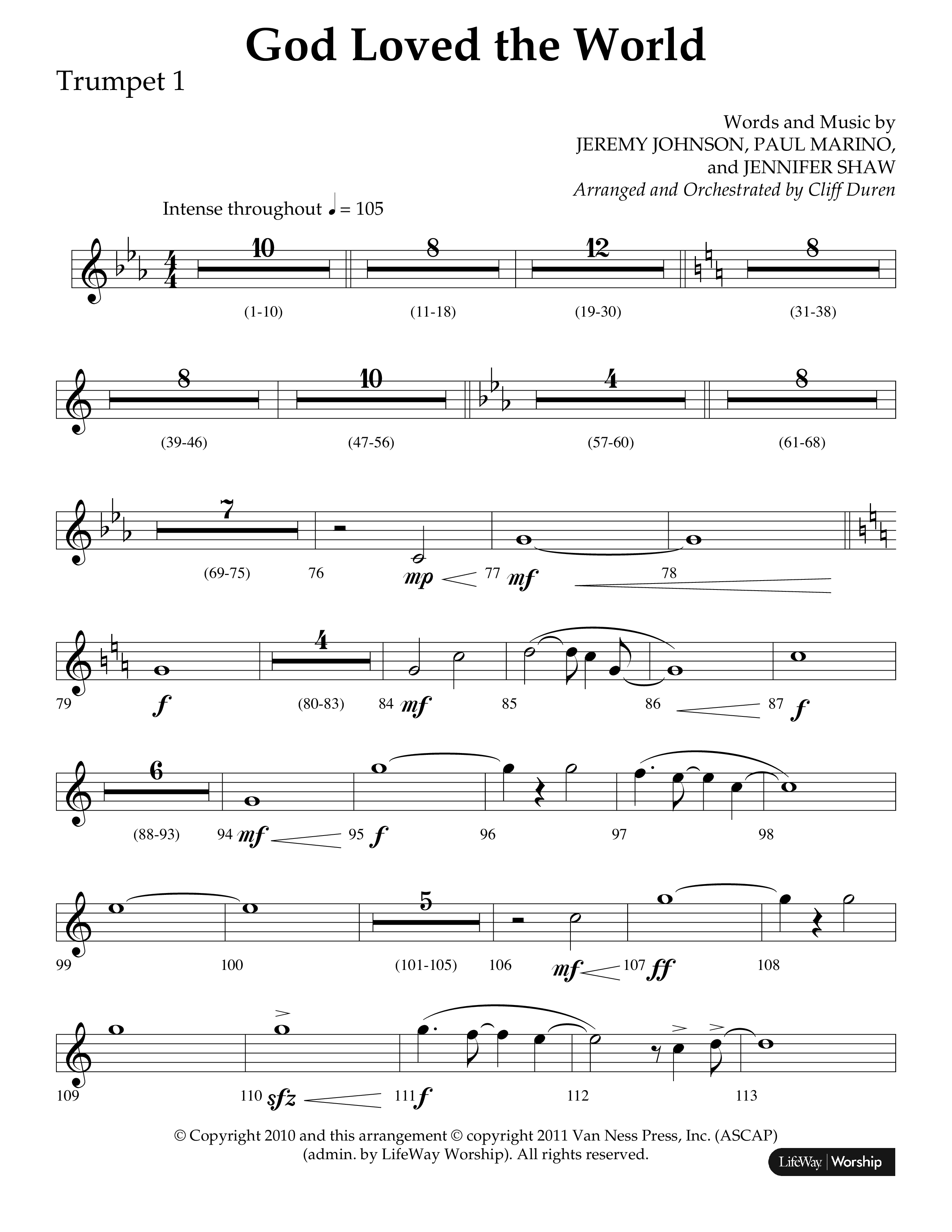God Loved The World (Choral Anthem SATB) Trumpet 1 (Lifeway Choral / Arr. Cliff Duren)