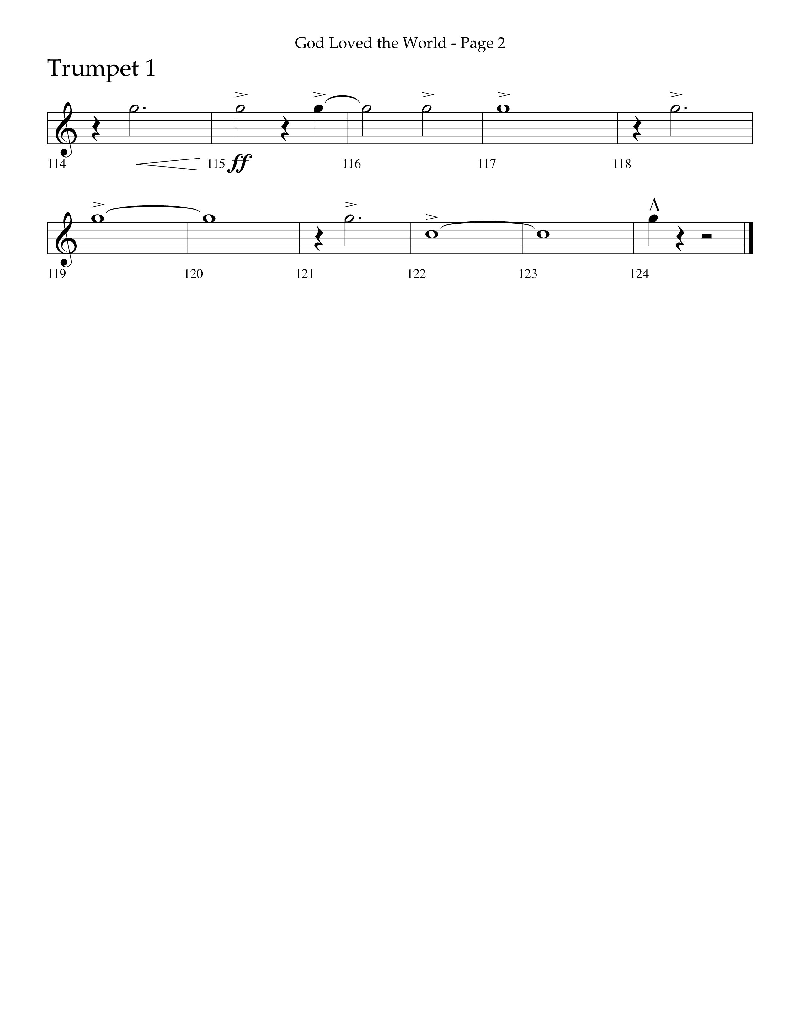 God Loved The World (Choral Anthem SATB) Trumpet 1 (Lifeway Choral / Arr. Cliff Duren)