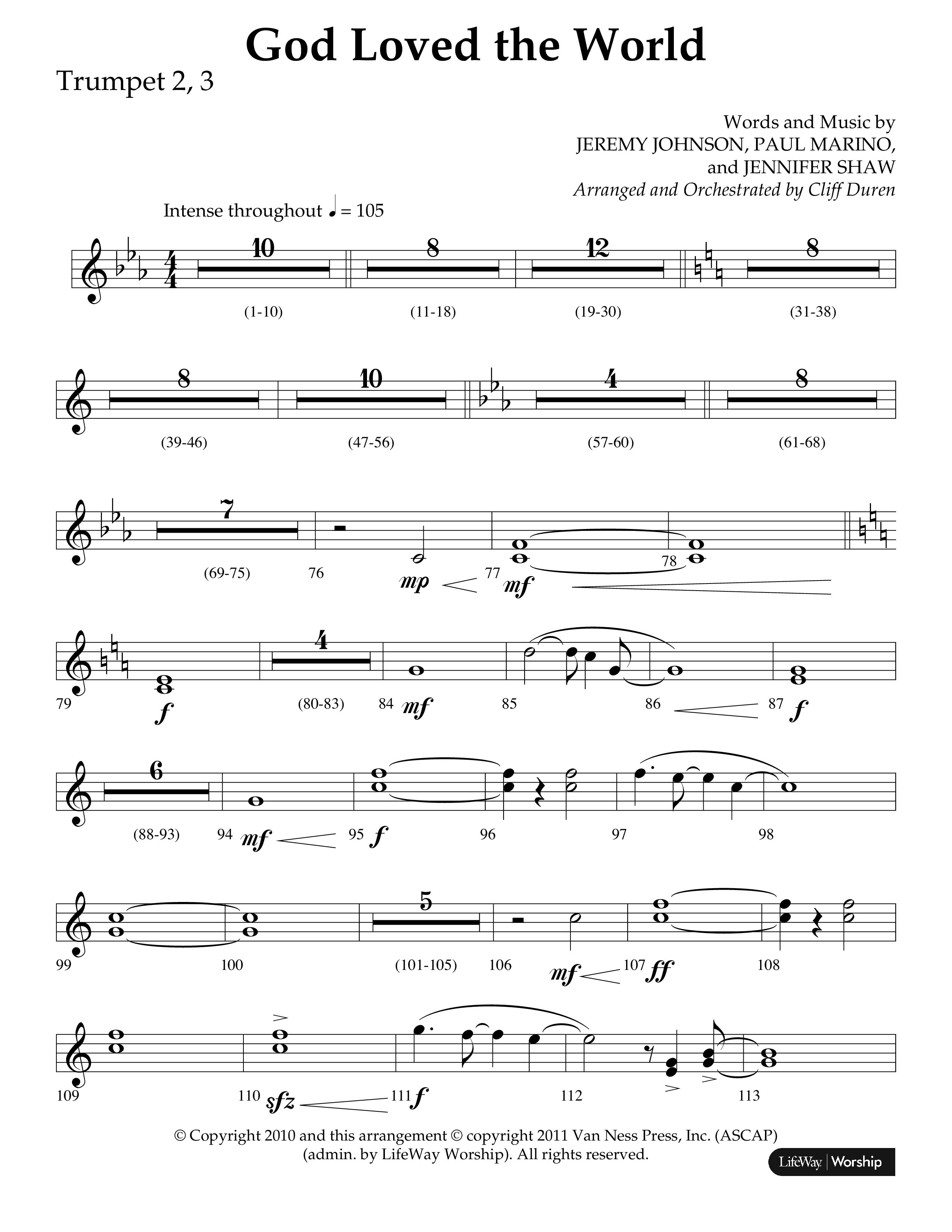 God Loved The World (Choral Anthem SATB) Trumpet 2/3 (Lifeway Choral / Arr. Cliff Duren)