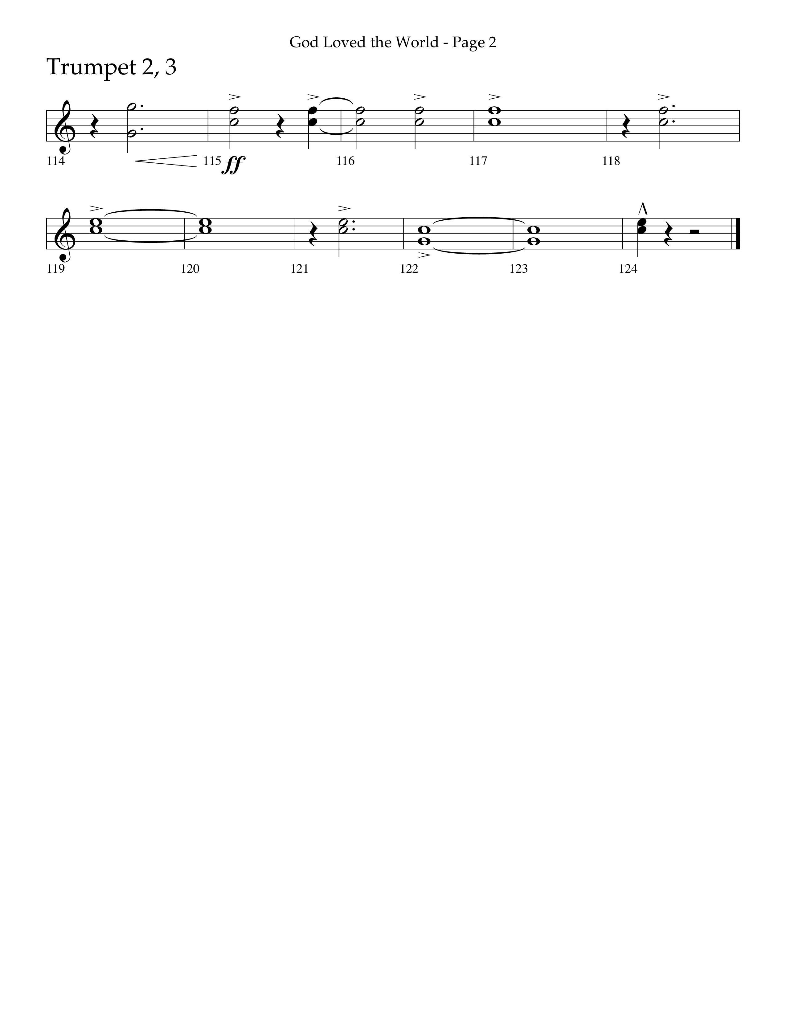 God Loved The World (Choral Anthem SATB) Trumpet 2/3 (Lifeway Choral / Arr. Cliff Duren)