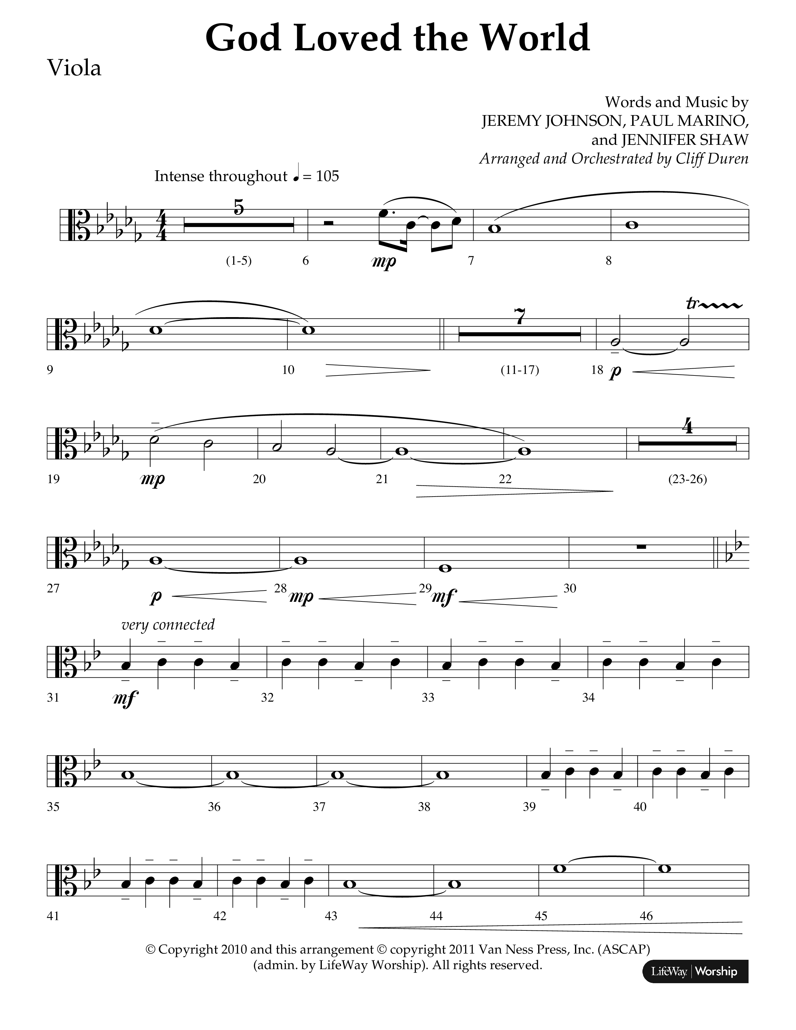 God Loved The World (Choral Anthem SATB) Viola (Lifeway Choral / Arr. Cliff Duren)