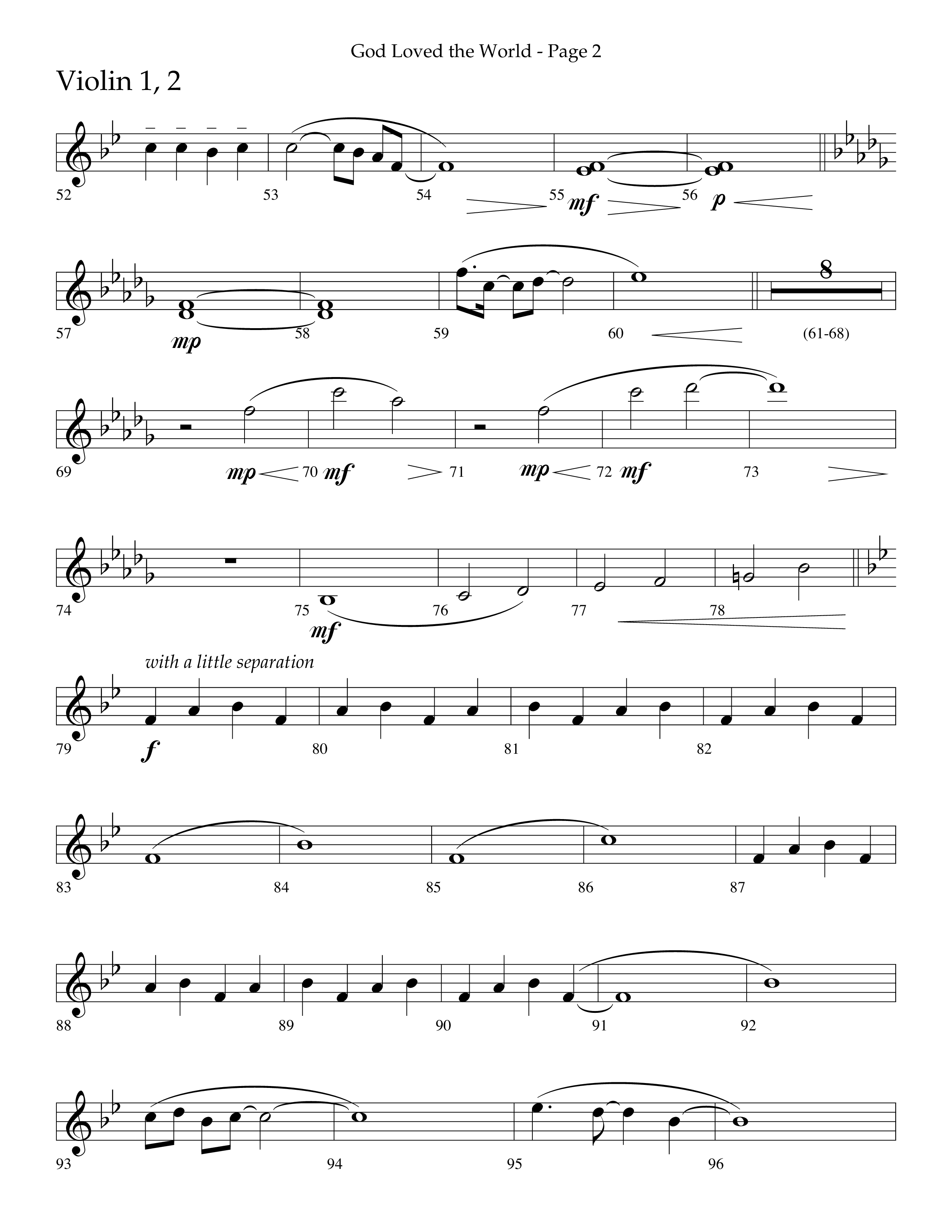 God Loved The World (Choral Anthem SATB) Violin 1/2 (Lifeway Choral / Arr. Cliff Duren)