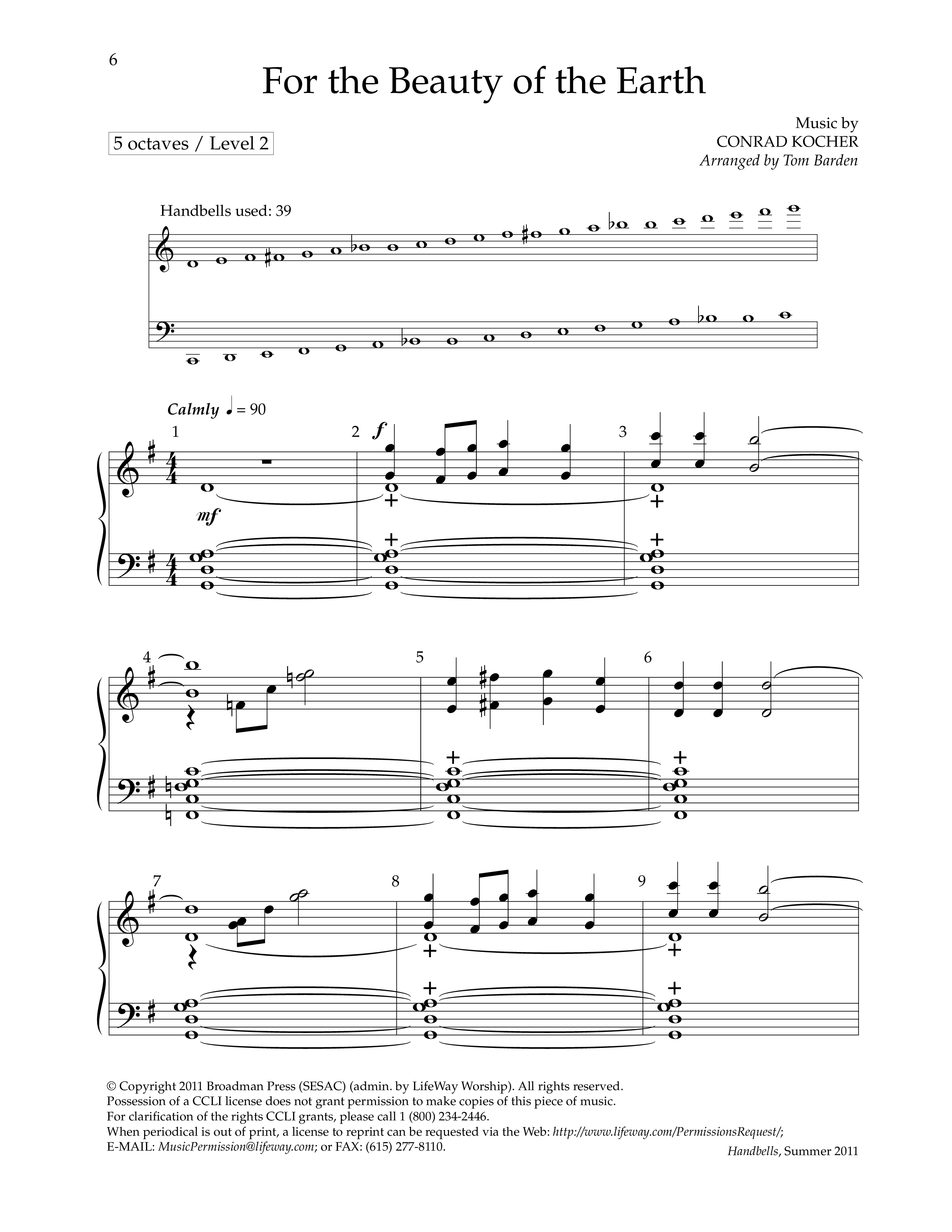 For The Beauty Of The Earth (Handbells) Handbells (Lifeway Worship / Arr. Tom Barden)