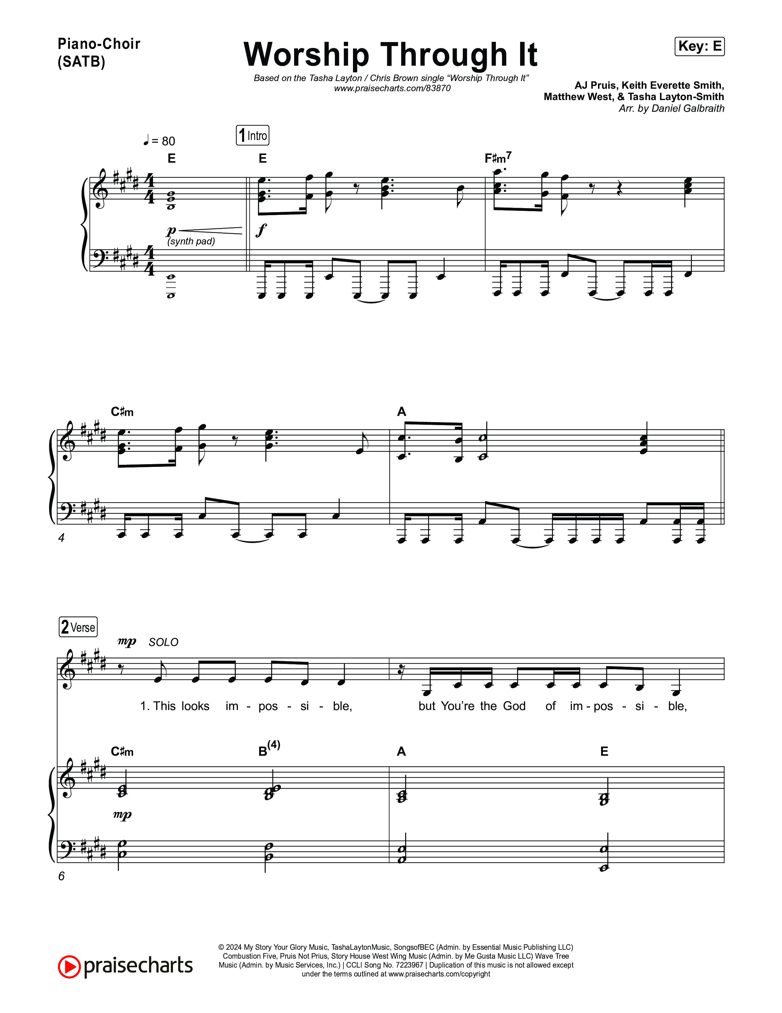 Worship Through It Piano/Vocal Pack (Tasha Layton / Chris Brown)