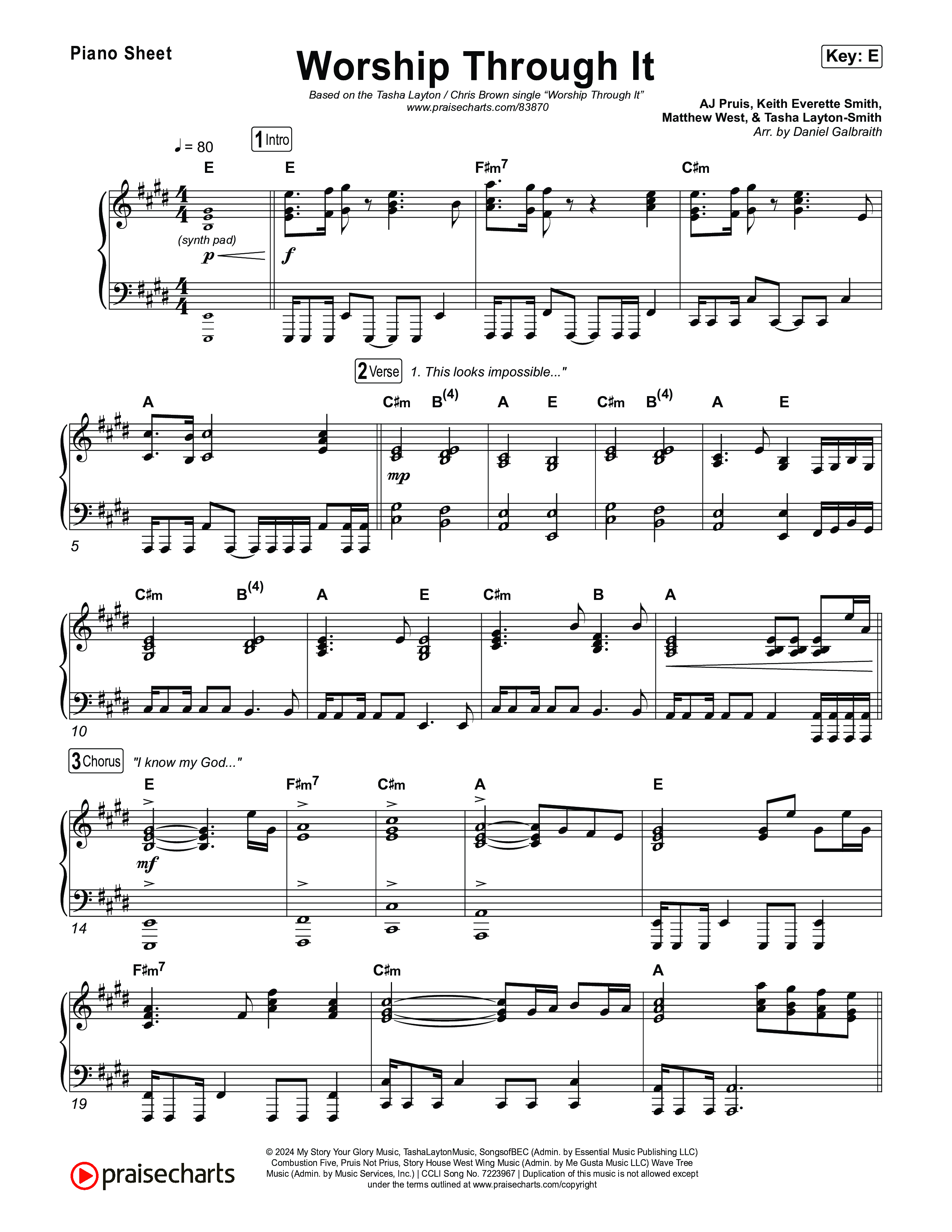 Worship Through It Piano Sheet (Tasha Layton / Chris Brown)