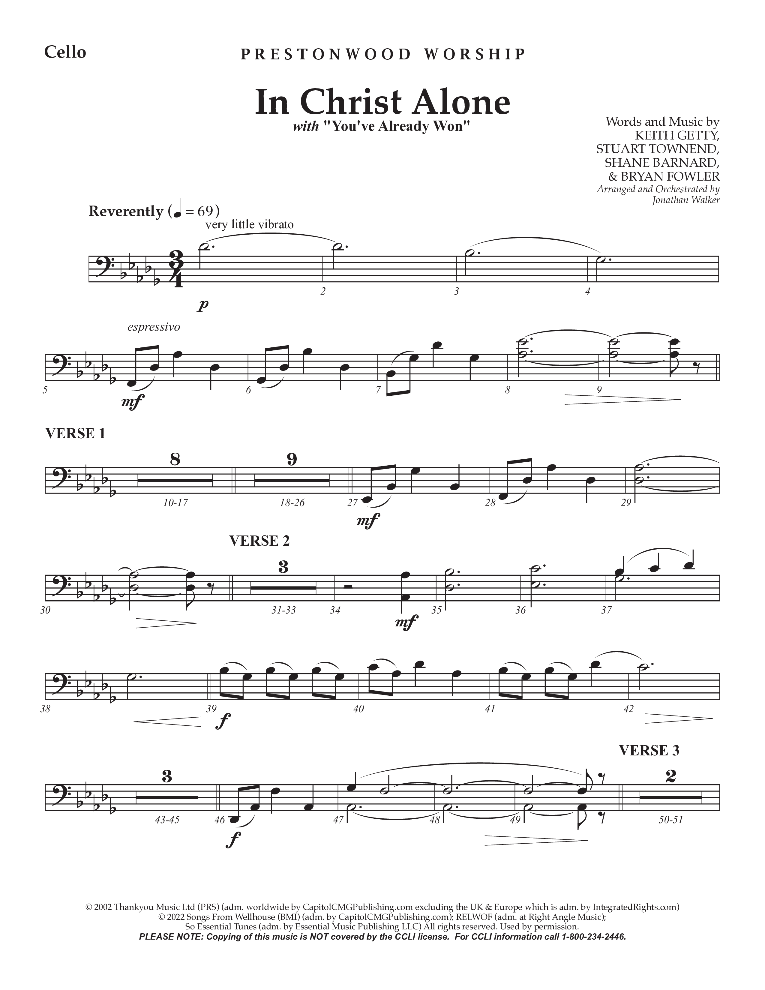 In Christ Alone with You've Already Won (Choral Anthem SATB) Cello (Prestonwood Choir / Prestonwood Worship / Arr. Jonathan Walker)