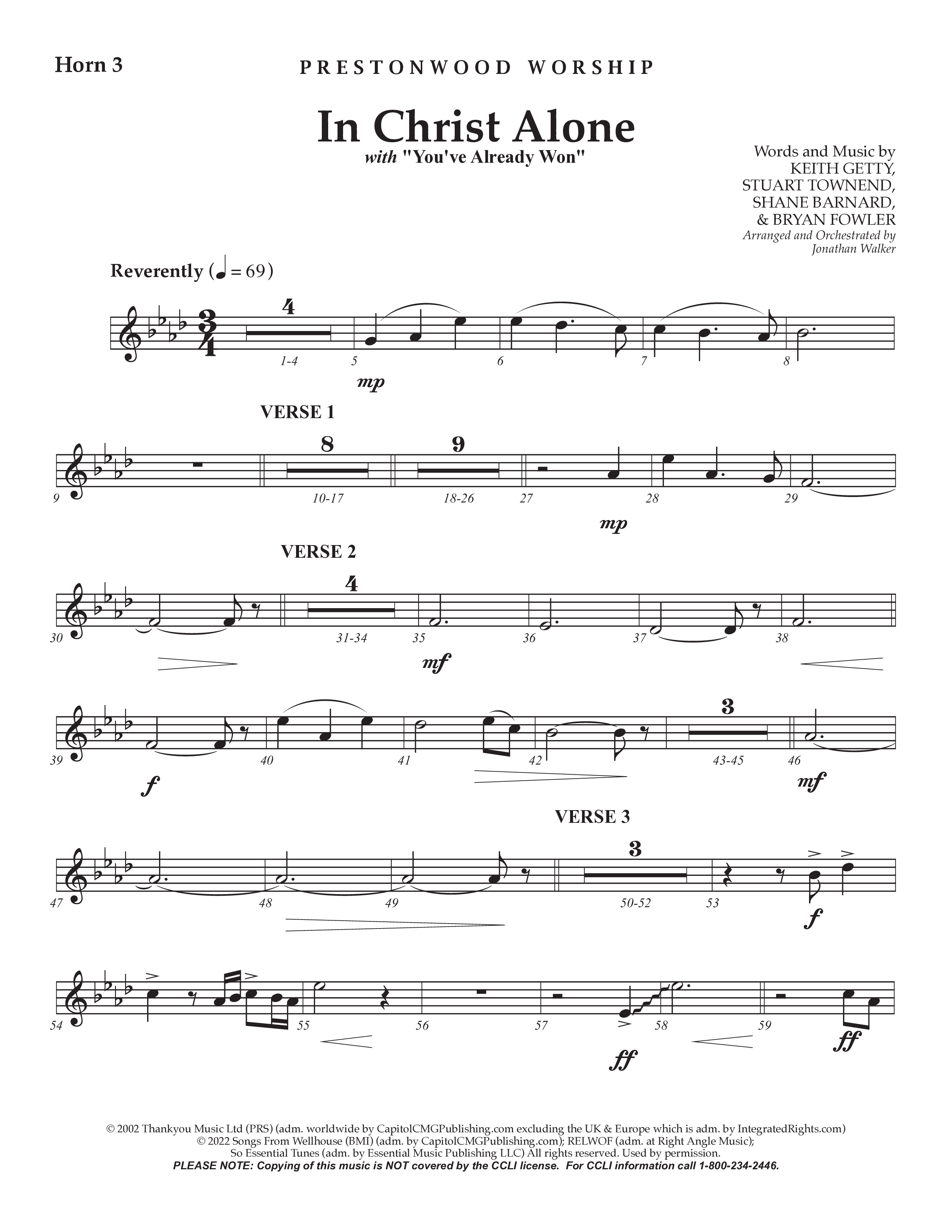 In Christ Alone with You've Already Won (Choral Anthem SATB) French Horn 3 (Prestonwood Choir / Prestonwood Worship / Arr. Jonathan Walker)
