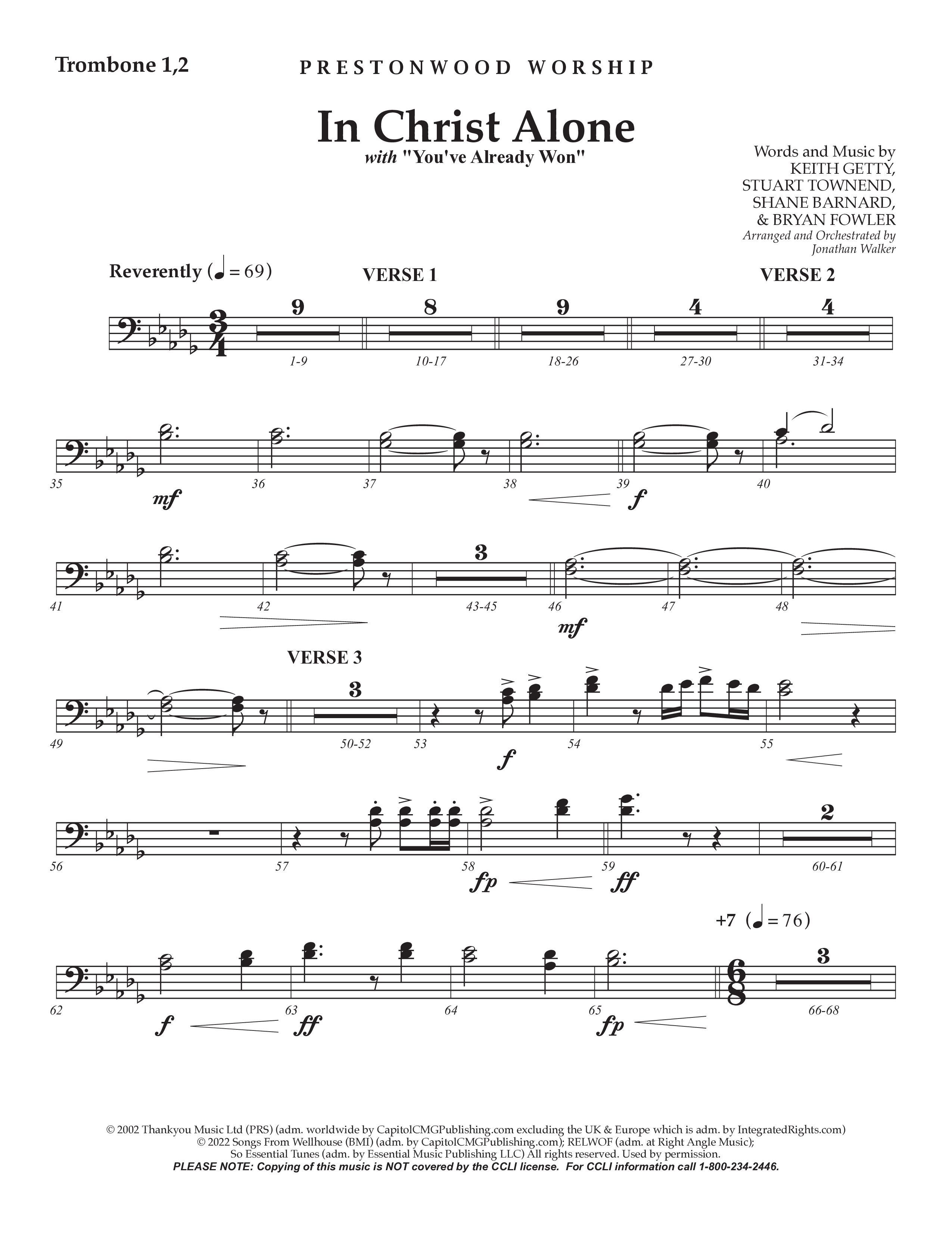 In Christ Alone with You've Already Won (Choral Anthem SATB) Trombone 1/2 (Prestonwood Choir / Prestonwood Worship / Arr. Jonathan Walker)