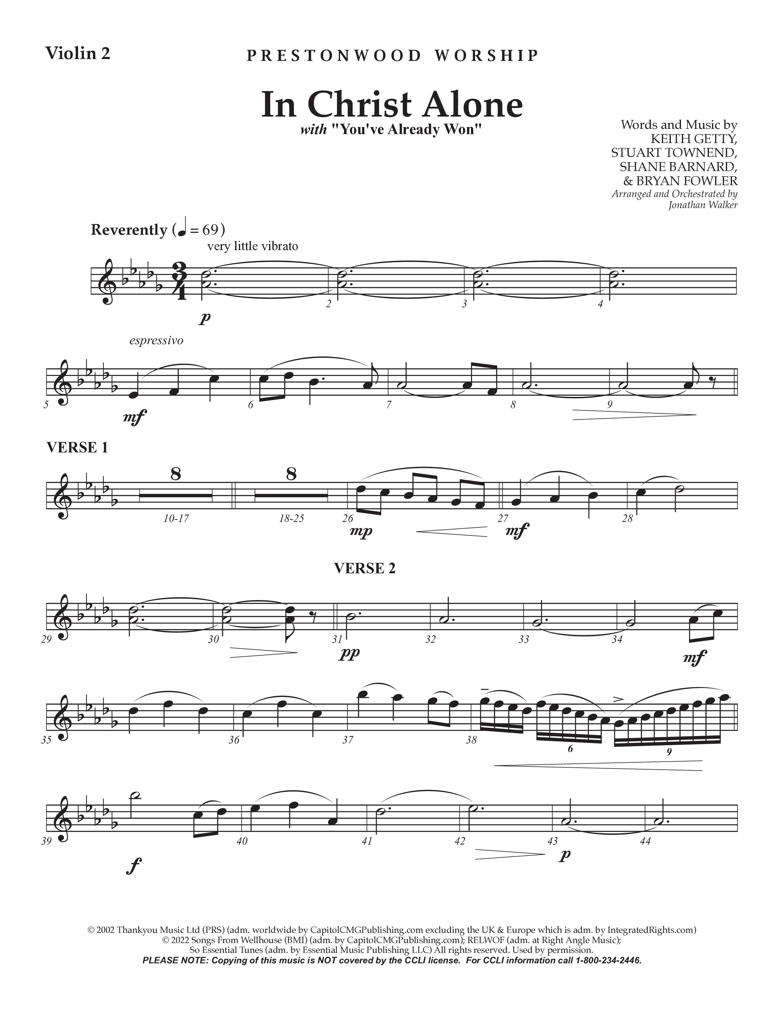 In Christ Alone with You've Already Won (Choral Anthem SATB) Violin 2 (Prestonwood Choir / Prestonwood Worship / Arr. Jonathan Walker)