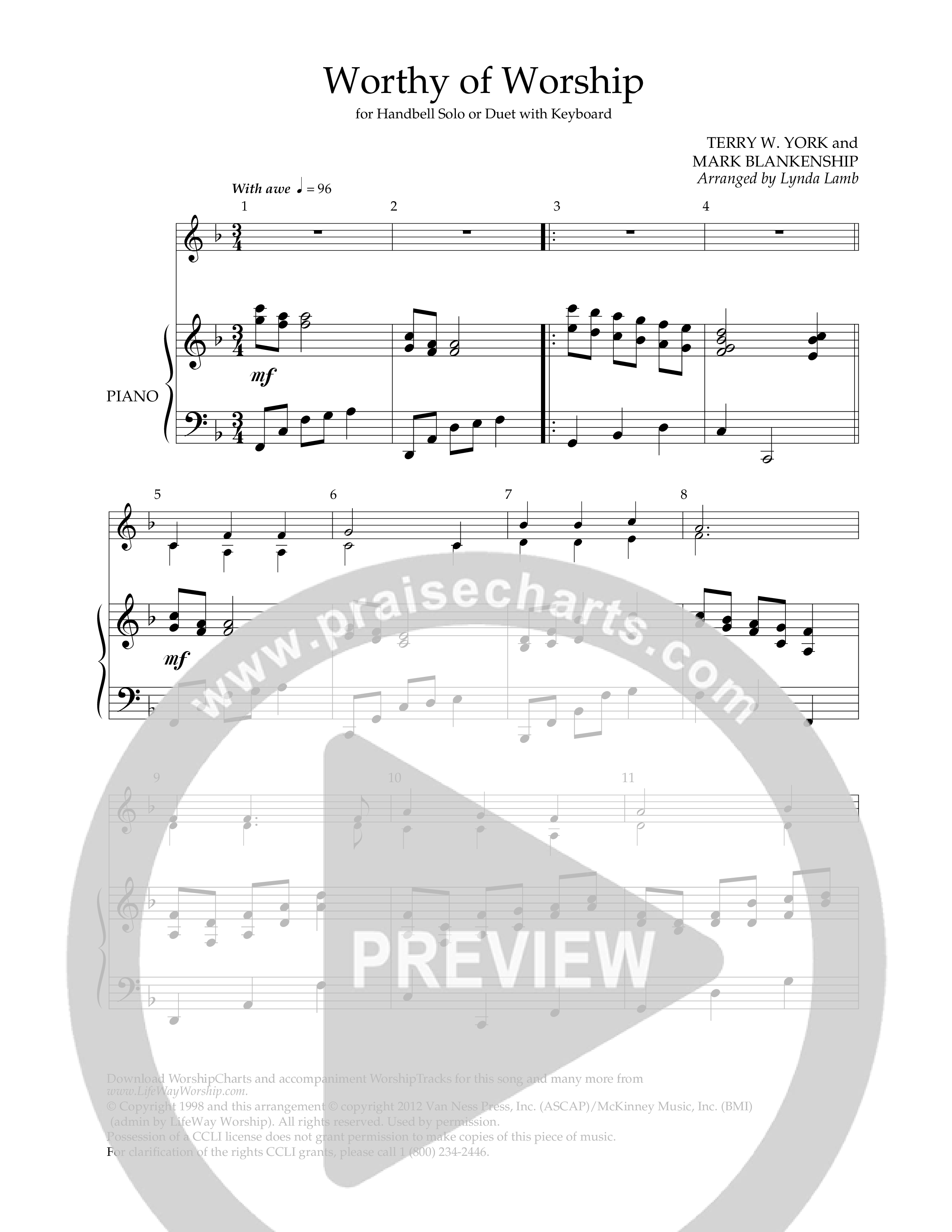 Worthy Of Worship (Handbells) Handbells (Lifeway Worship / Arr. Lynda Lamb)