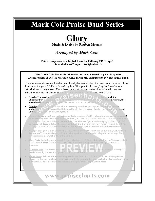 Glory Cover Sheet (Hillsong Worship)