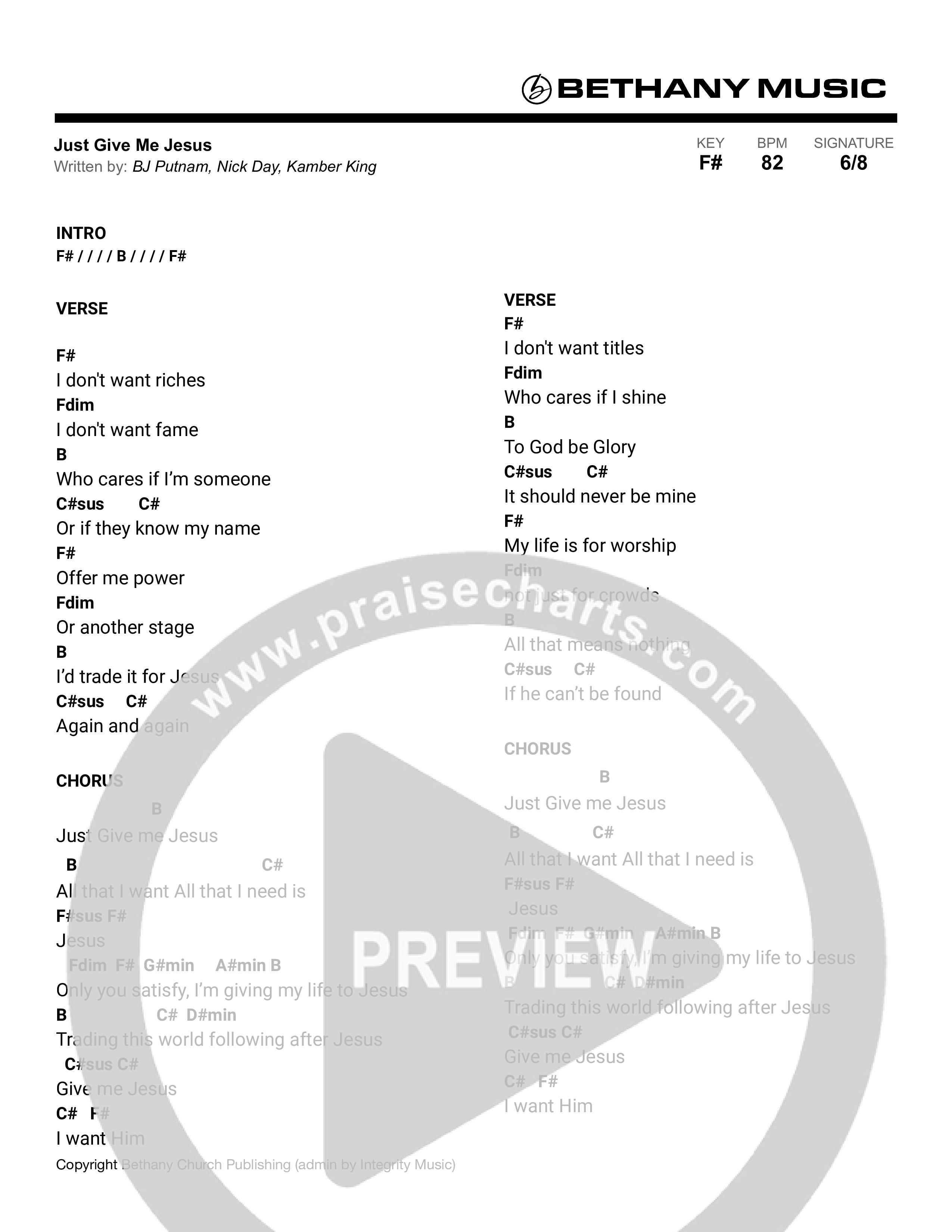 Just Give Me Jesus Chord Chart (Nick Day)