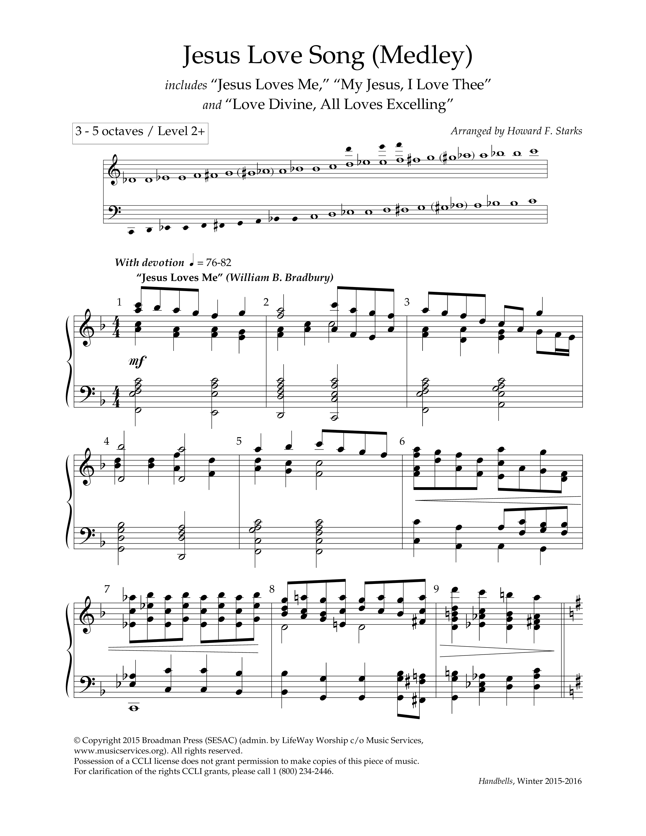 Jesus Love Song (with Jesus Loves Me, My Jesus I Love Thee, Love Divine All Loves Excelling) (Handbells) Handbells (Lifeway Worship / Arr. Howard F. Starks)